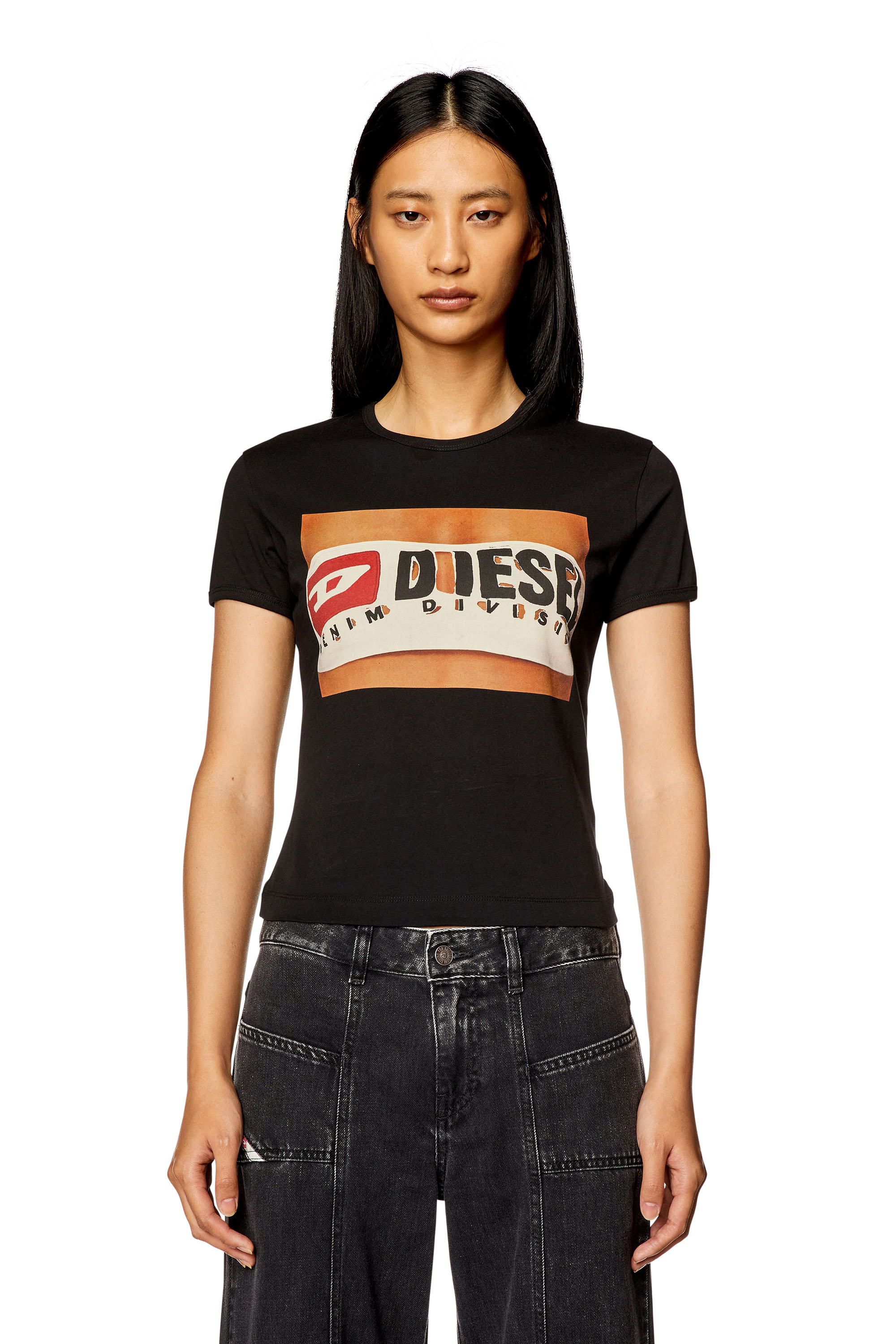 Diesel - T-UNCUTIE-LONG-N17, T-shirt avec imprimé bandeau Diesel Femme in Noir - 1