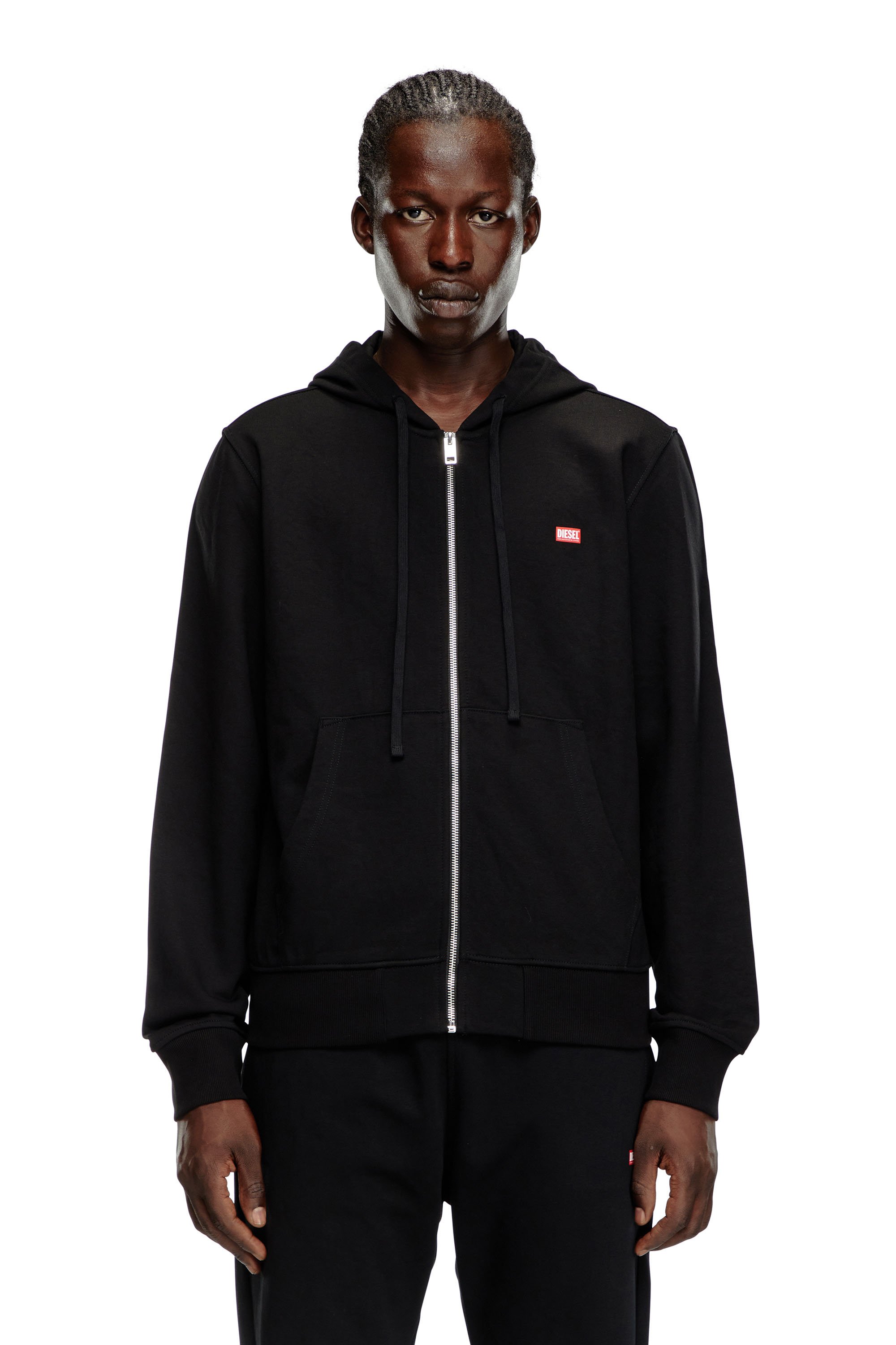 Diesel - S-GINN-HOOD-ZIP-K13, Sweat-shirt à capuche zippé avec transfert d'étiquette Diesel Homme in Noir - 5