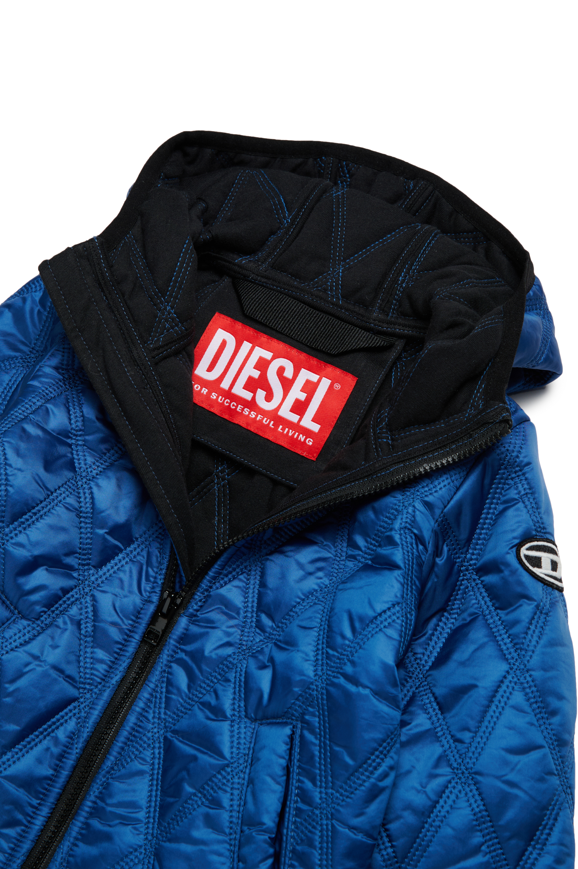 Diesel - JFOKKERB, Mixte Veste matelassée à capuche avec empiècement Oval D in Bleu - Image 3
