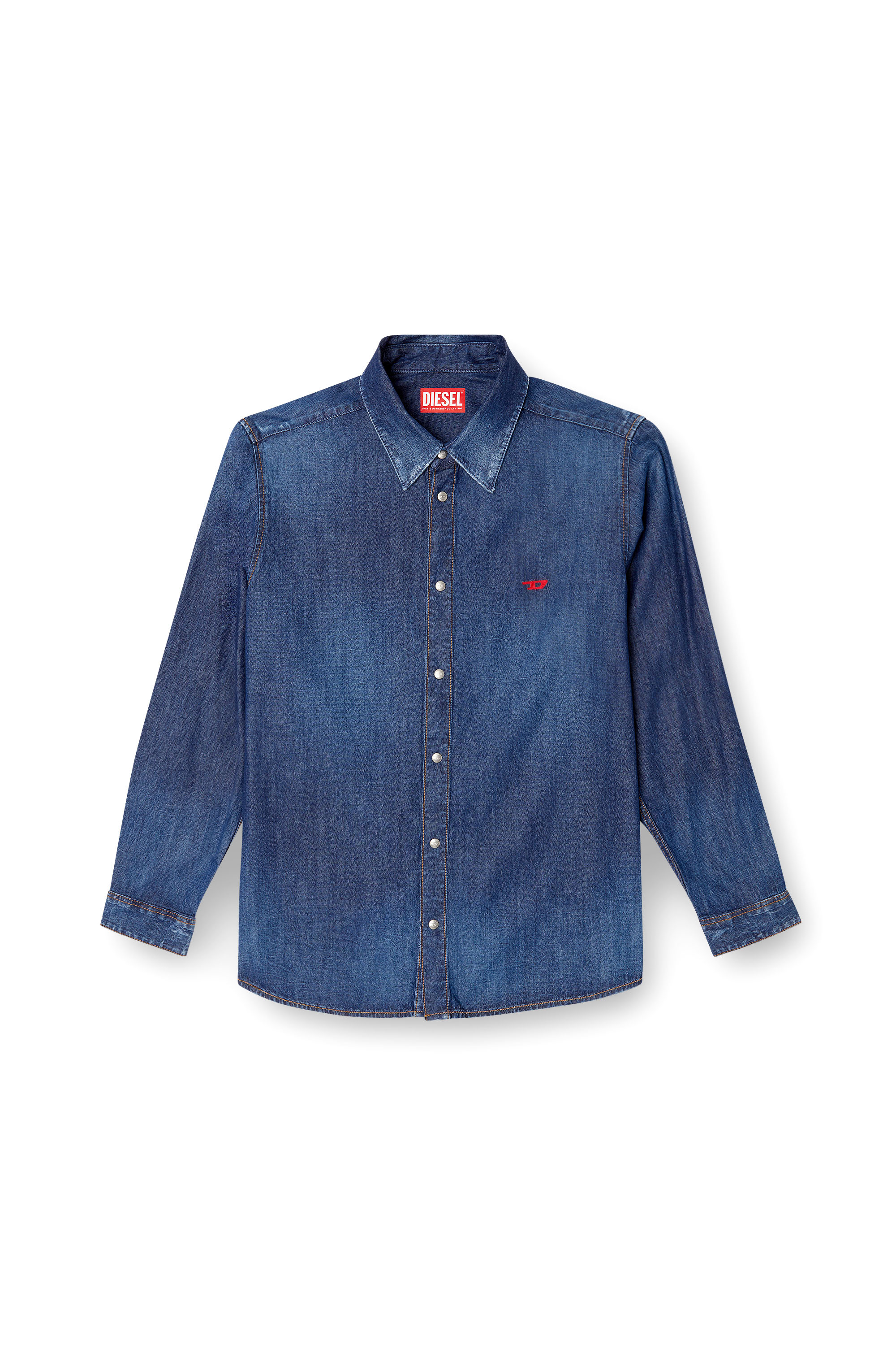Diesel - D-SIMPLY, Chemise en denim avec logo brodé Homme in Bleu - 3