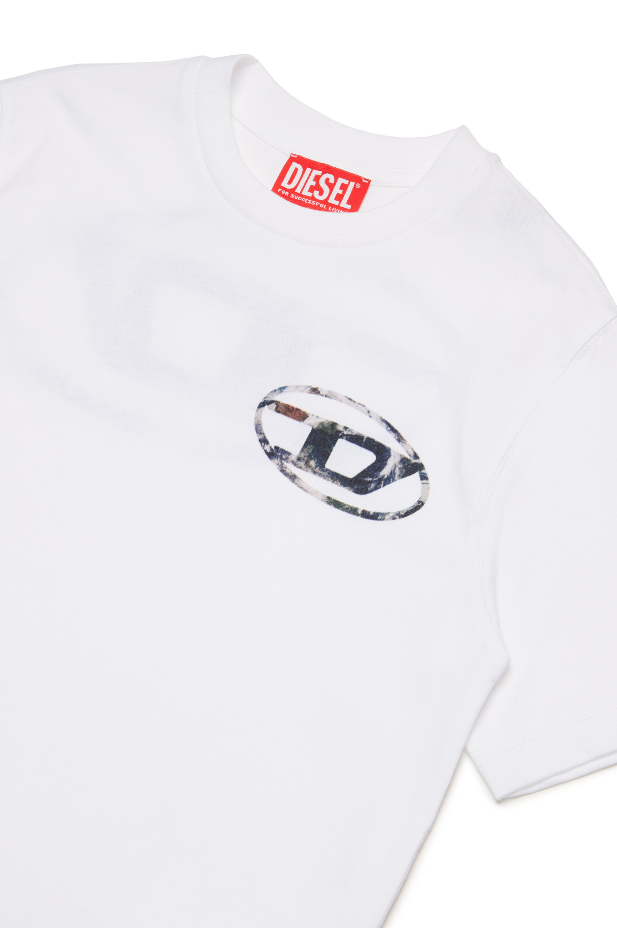 Diesel - TWASHL6 OVER, Homme T-shirt avec logo Oval D effet marbré in Blanc - Image 3