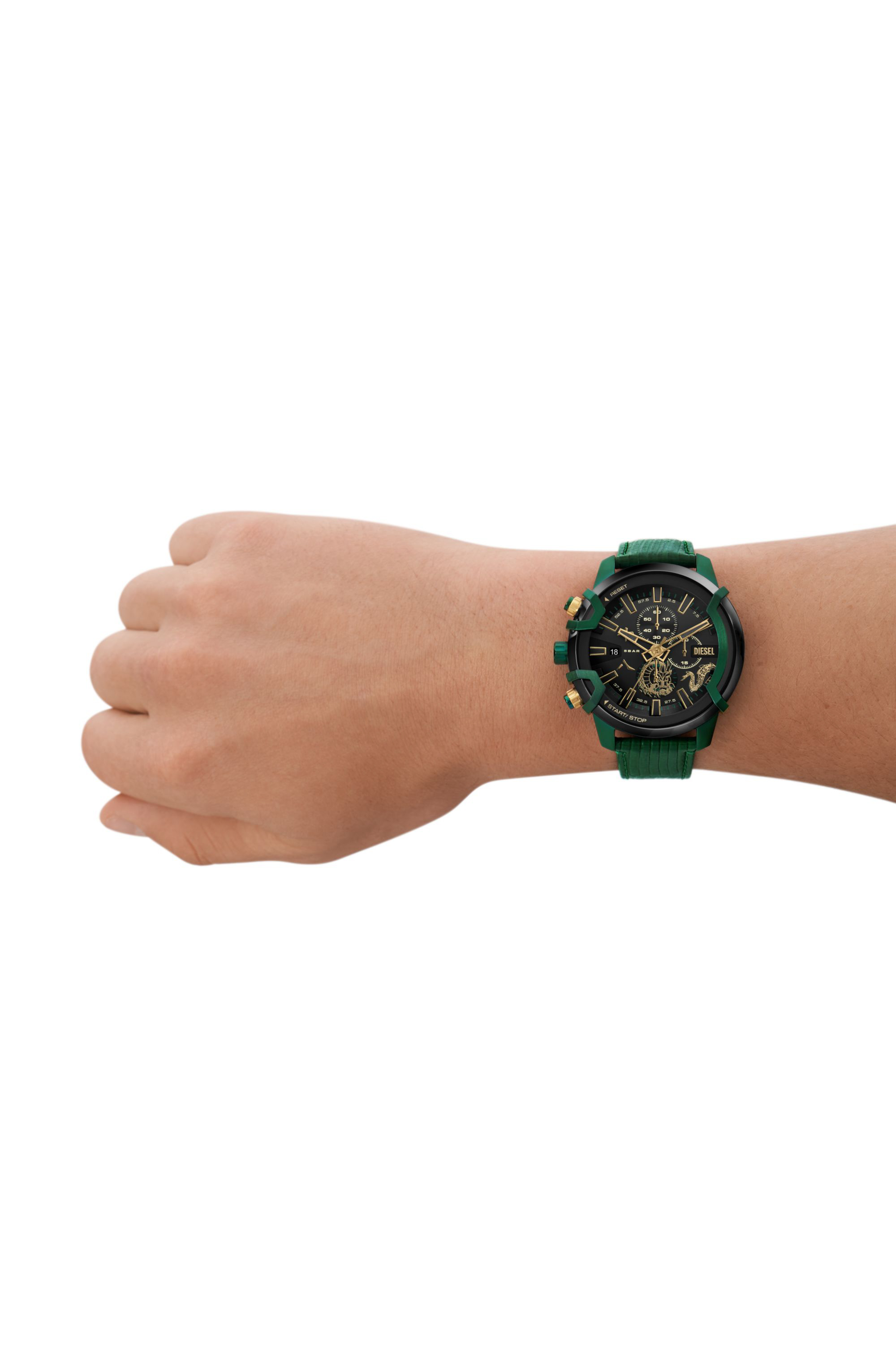 Diesel - DZ4651, Montre chronographe Griffed en cuir vert Homme in Vert - 4