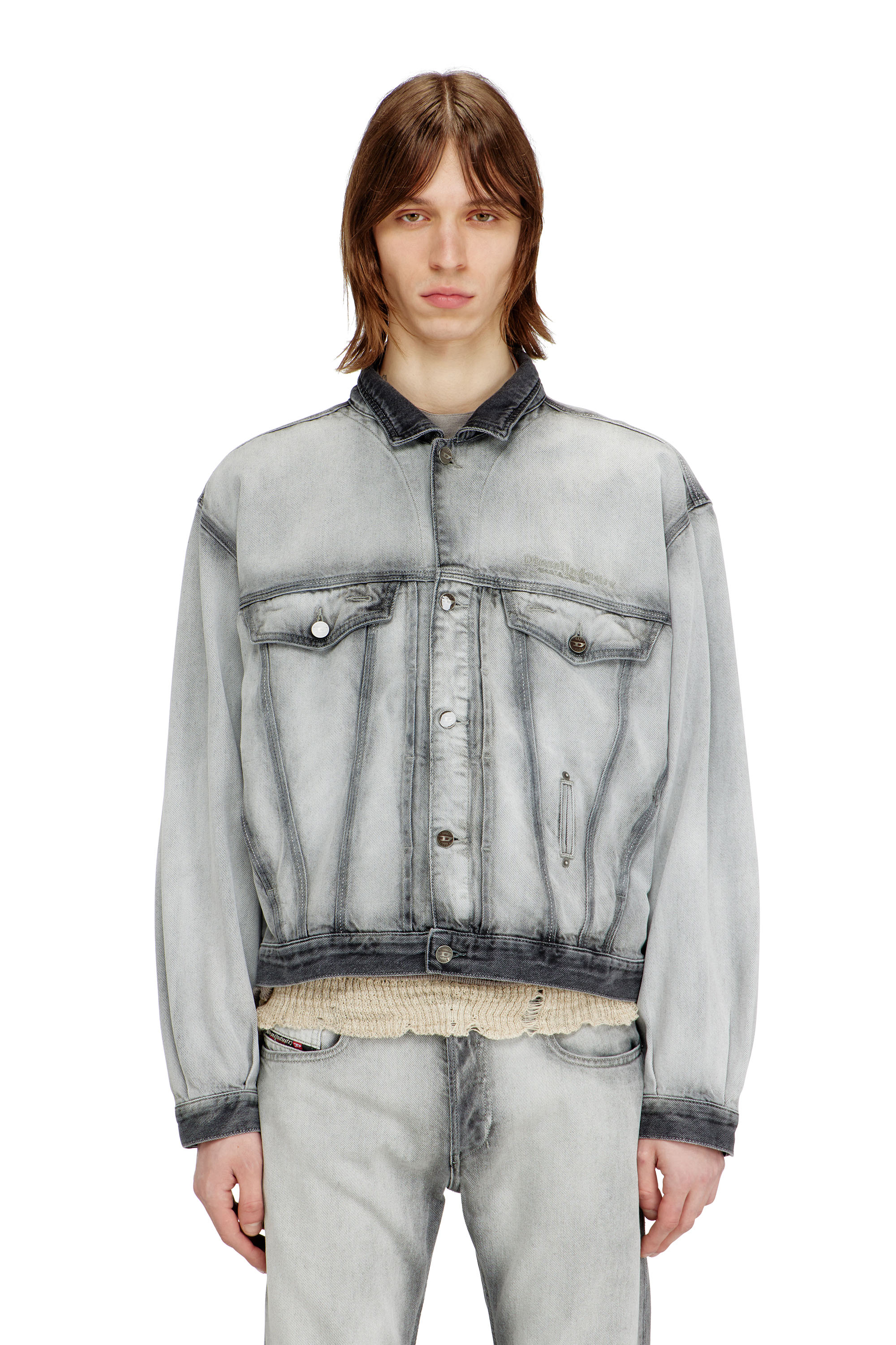 Diesel - D-DENVER-FSI, Veste trucker en denim soft skeleton Mixte in Gris - 3