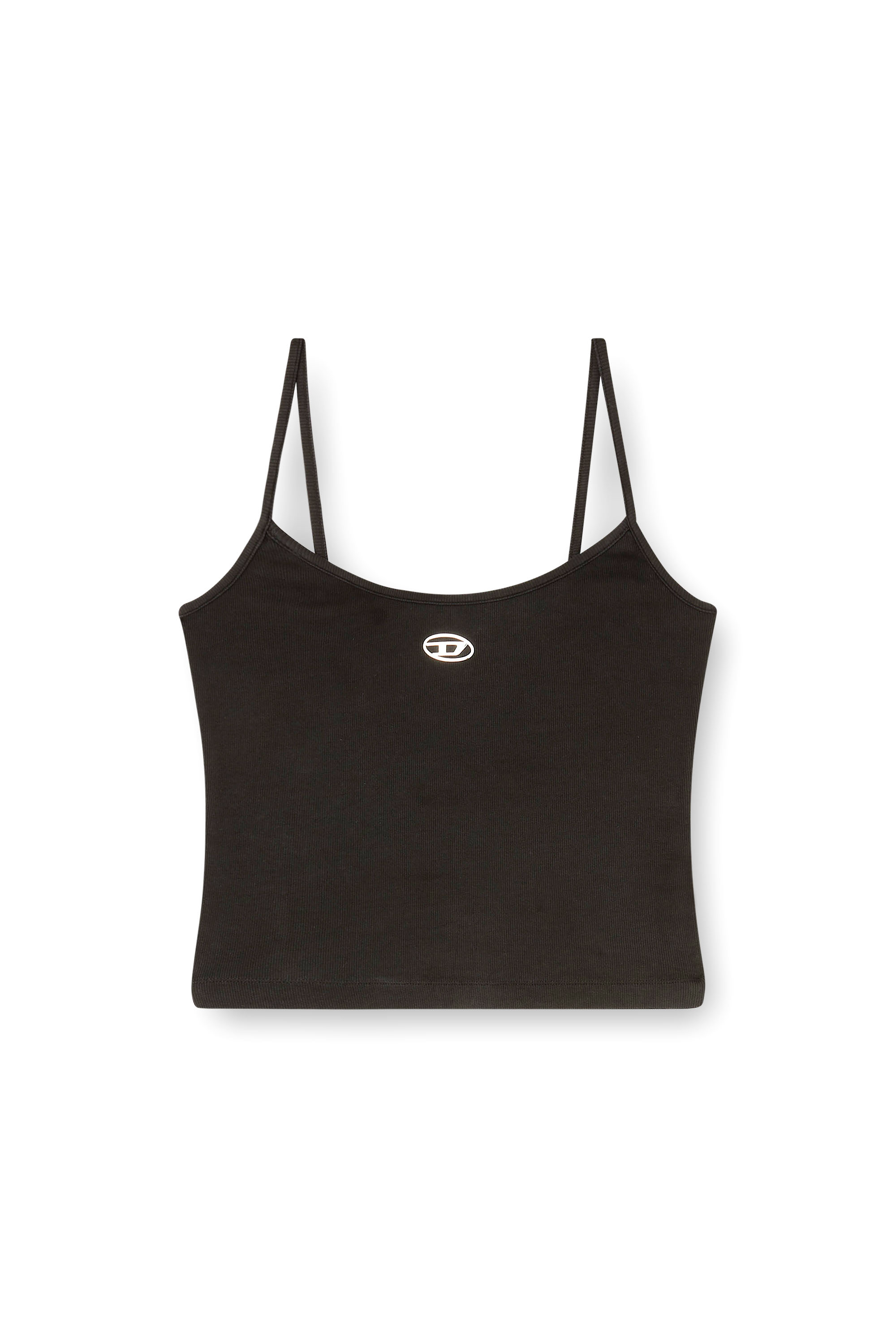 Diesel - T-HUPY-OD, Haut côtelé avec Oval D métallique Femme in Noir - 3