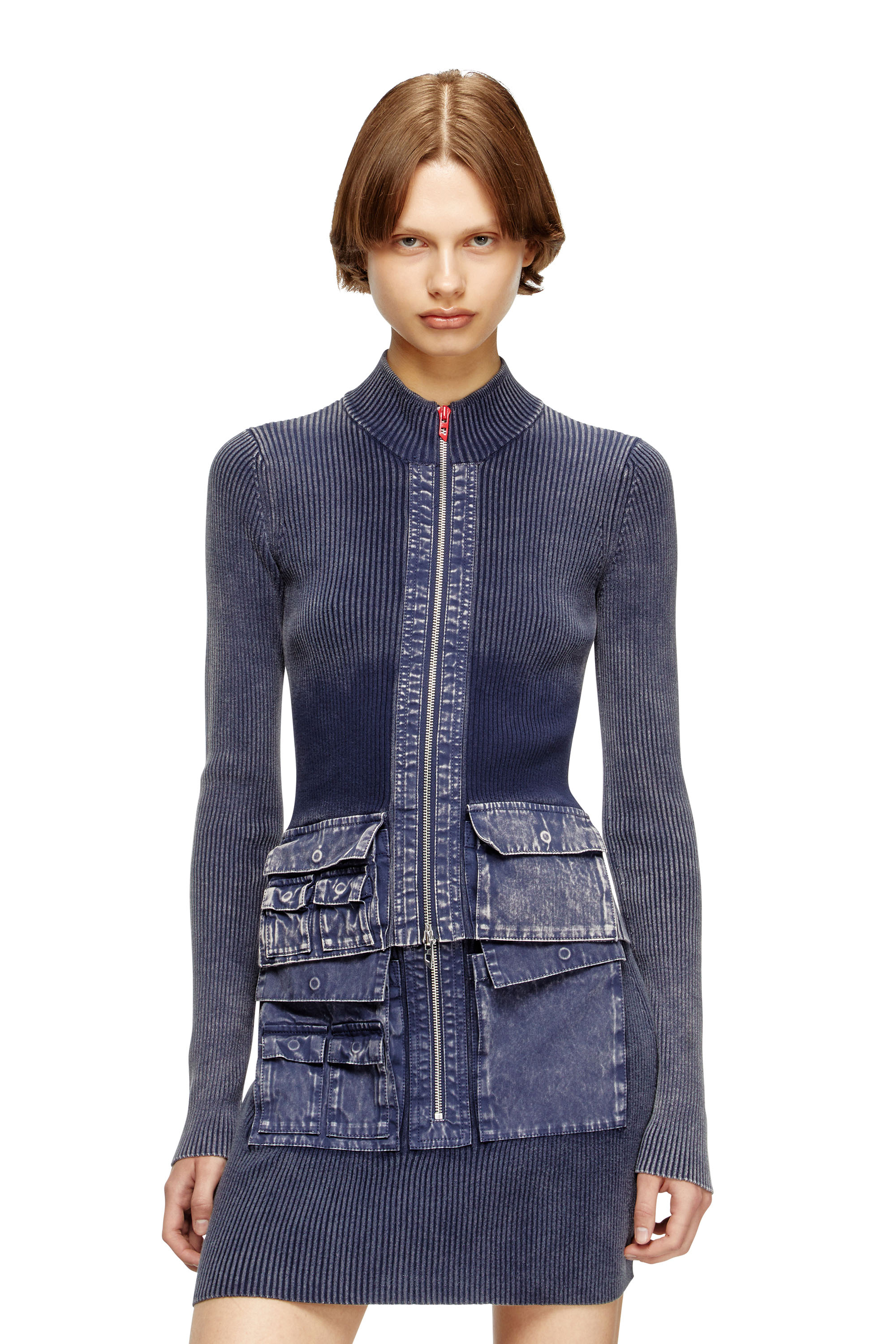 Diesel - M-MELISSA, Cardigan zippé avec poches cargo en denim Femme in Bleu - 3