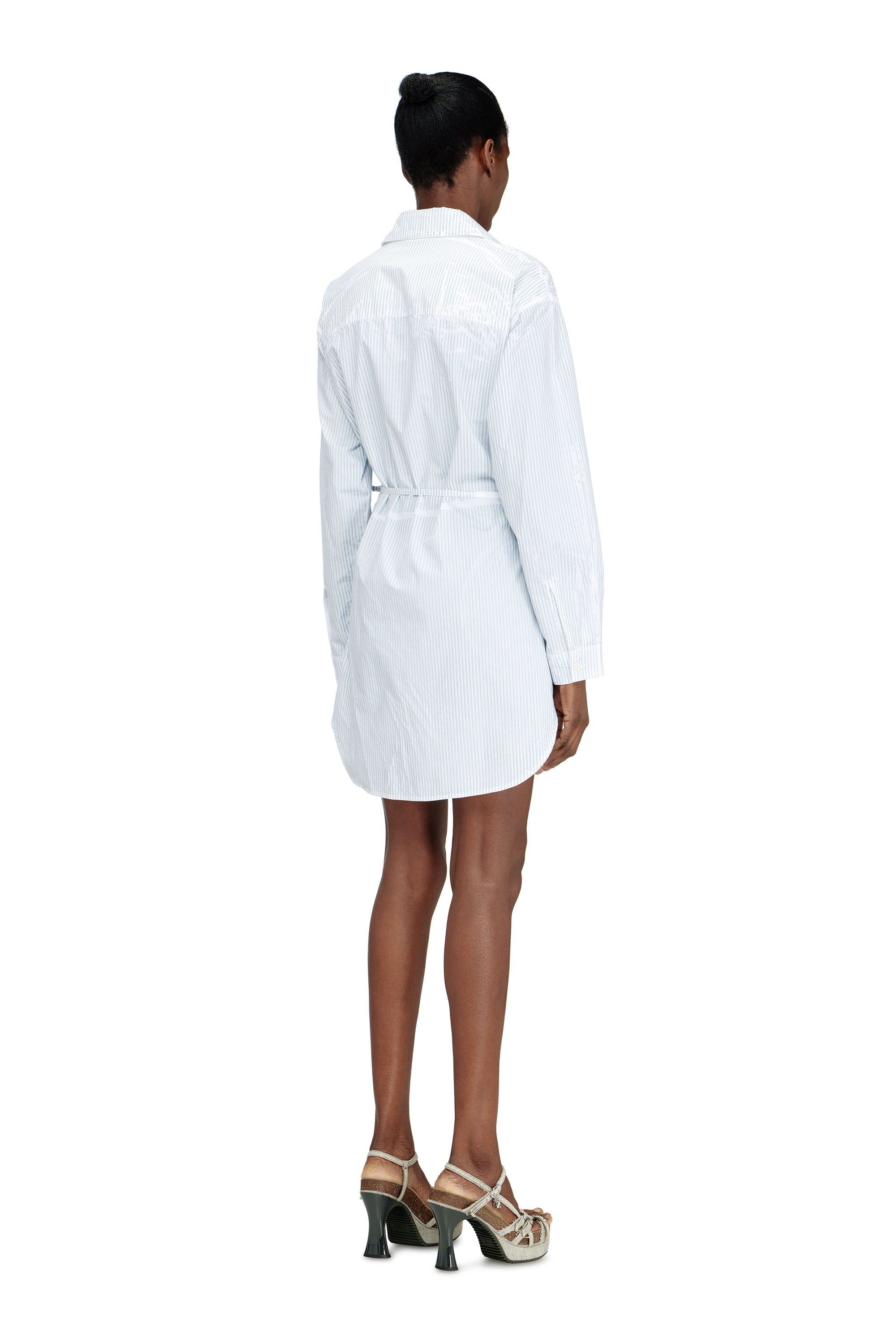 Diesel - D-DELPHOS-S2, Robe portefeuille courte en popeline &agrave; fines rayures Femme in Bleu - 4