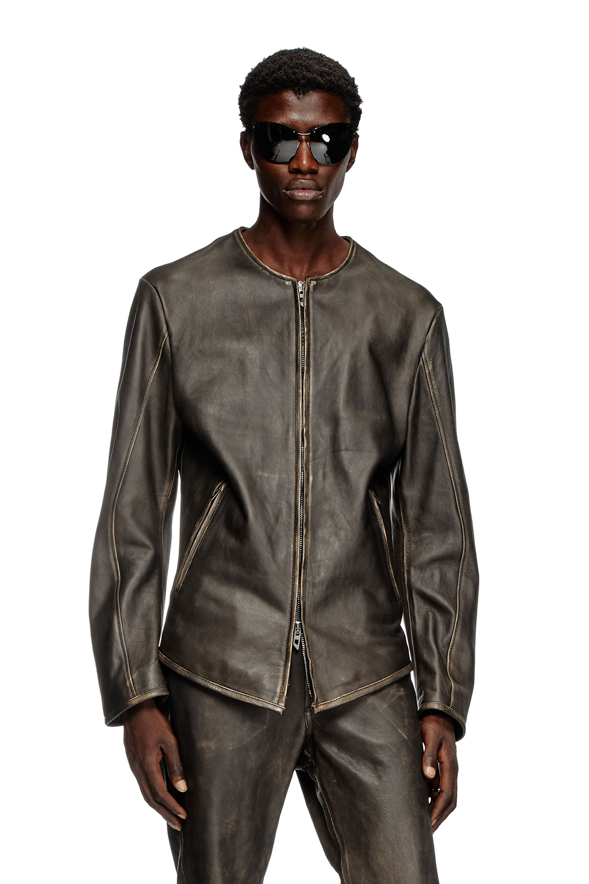 Vestes en cuir pour homme Trench Biker Perforee Diesel