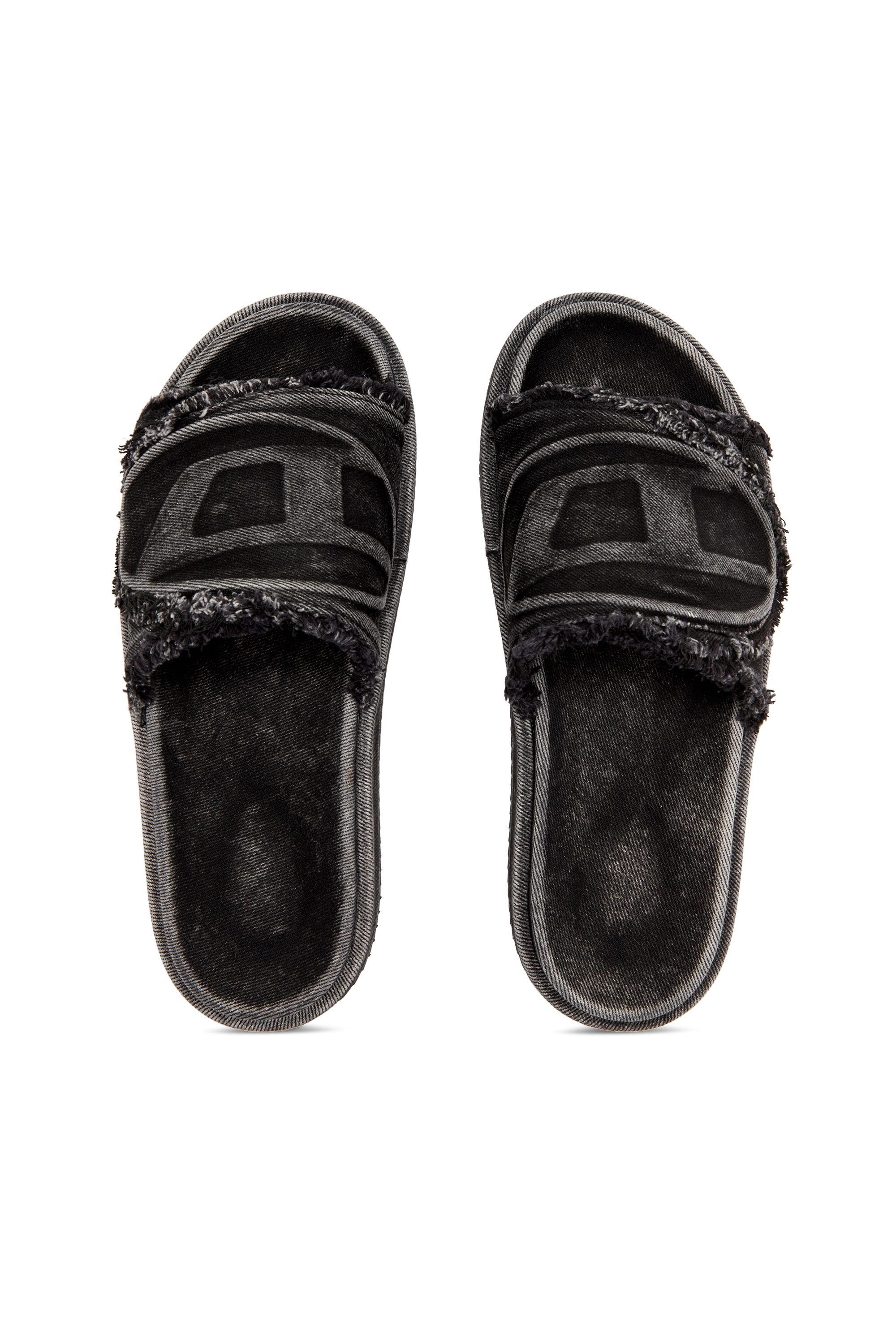 Diesel - SA-SLIDE D OVAL, Sa-Slide D-Claquettes en denim vieilli Mixte in Noir - 4