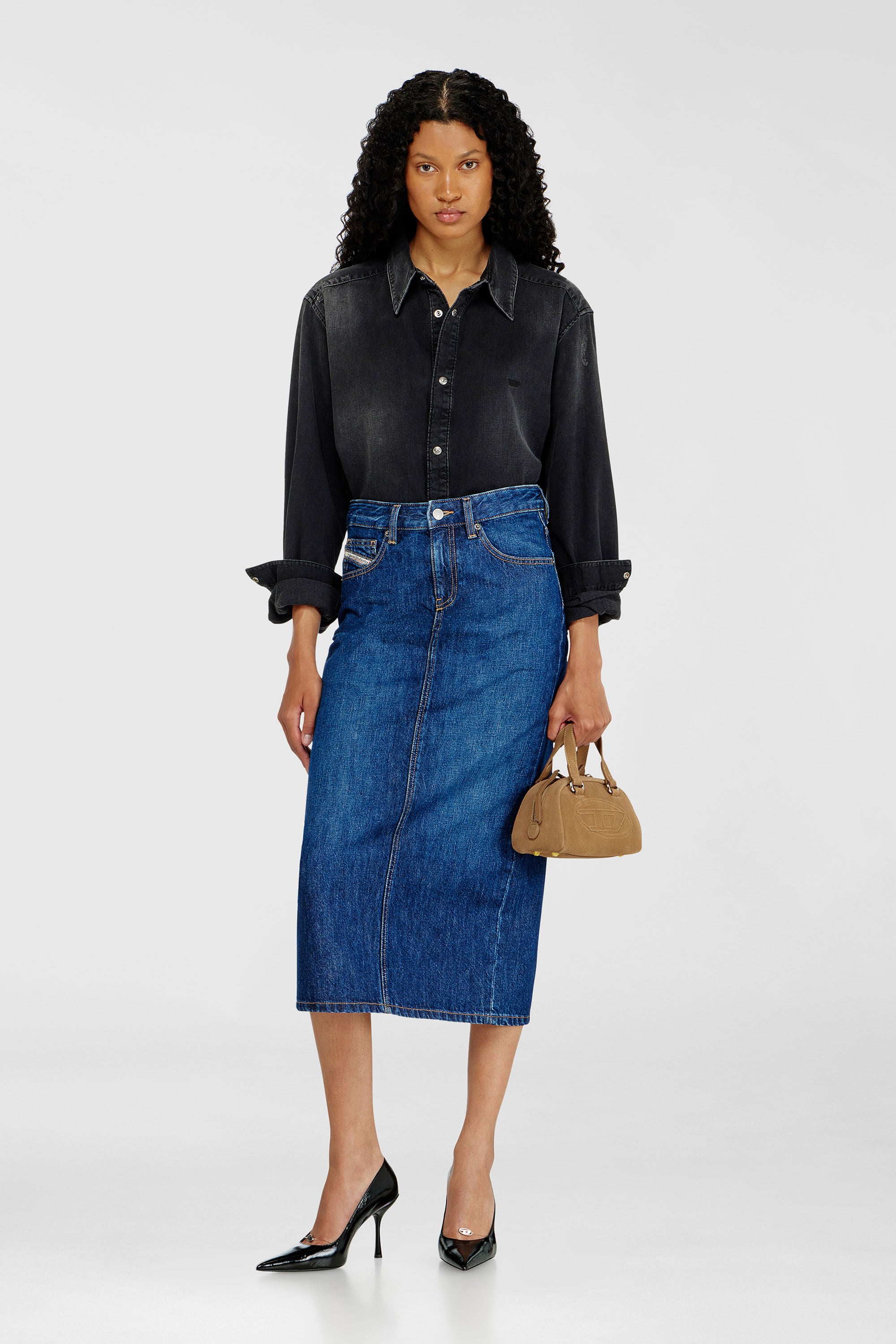 Diesel - DE-SKYE-D, Jupe midi en denim Femme in Bleu - 1