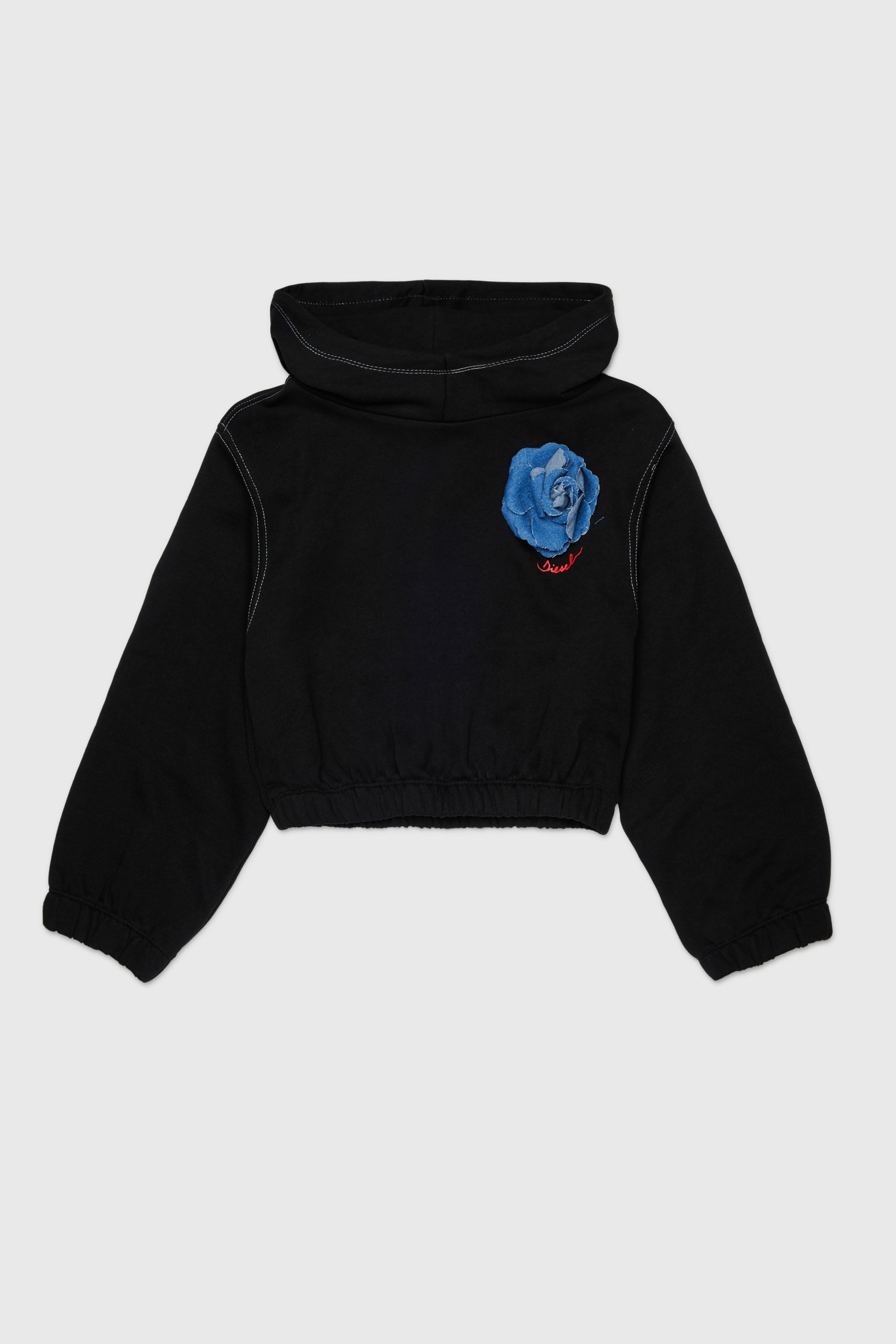 Diesel - SROSET, Sweat &agrave; capuche avec appliqu&eacute; rose en denim Femme in Noir - 1