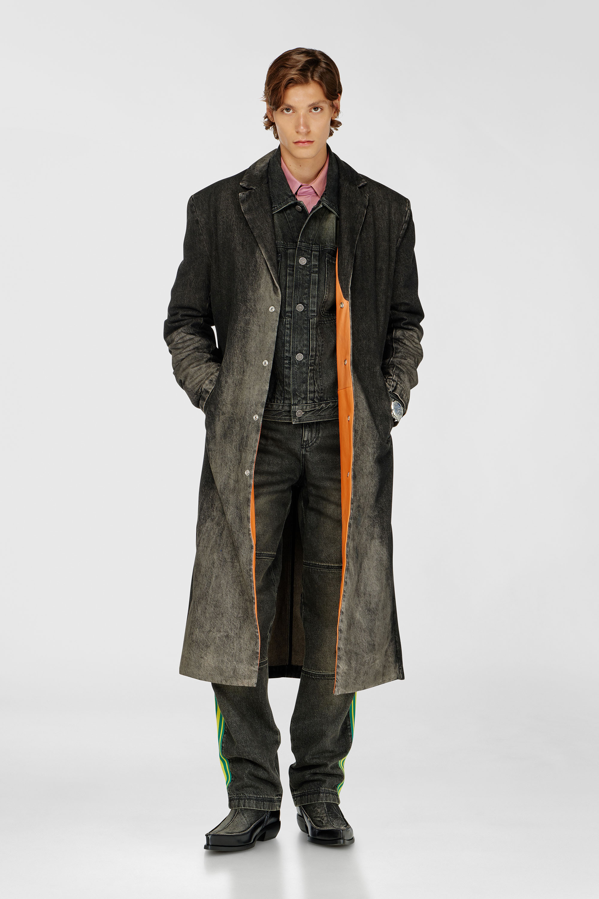 Diesel - D-IANCH-FSJ, Manteau long en denim effet us&eacute; Mixte in Noir - 1