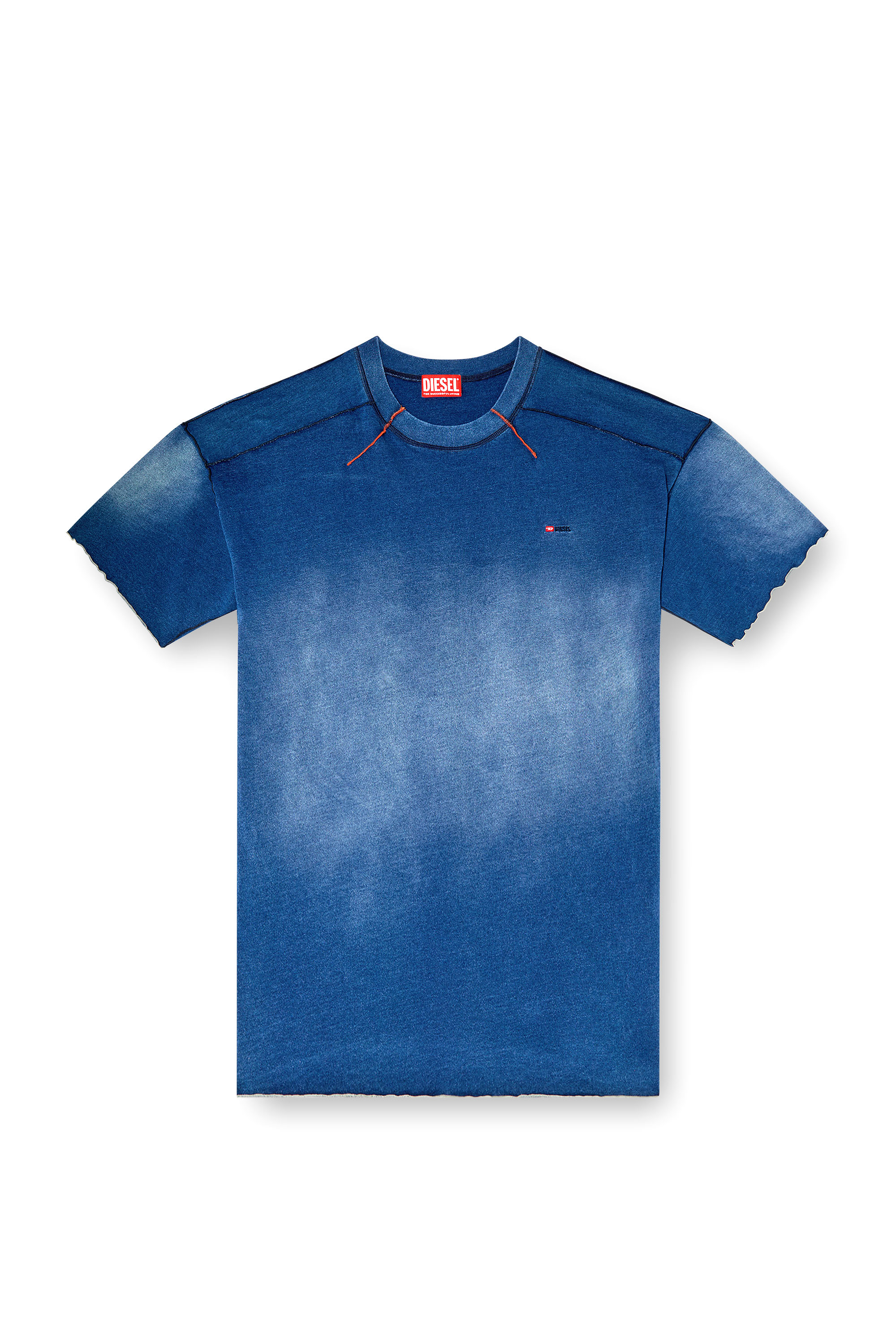 Diesel - T-CRAO-BOXT, T-shirt délavé avec micro logo Homme in Bleu - 2