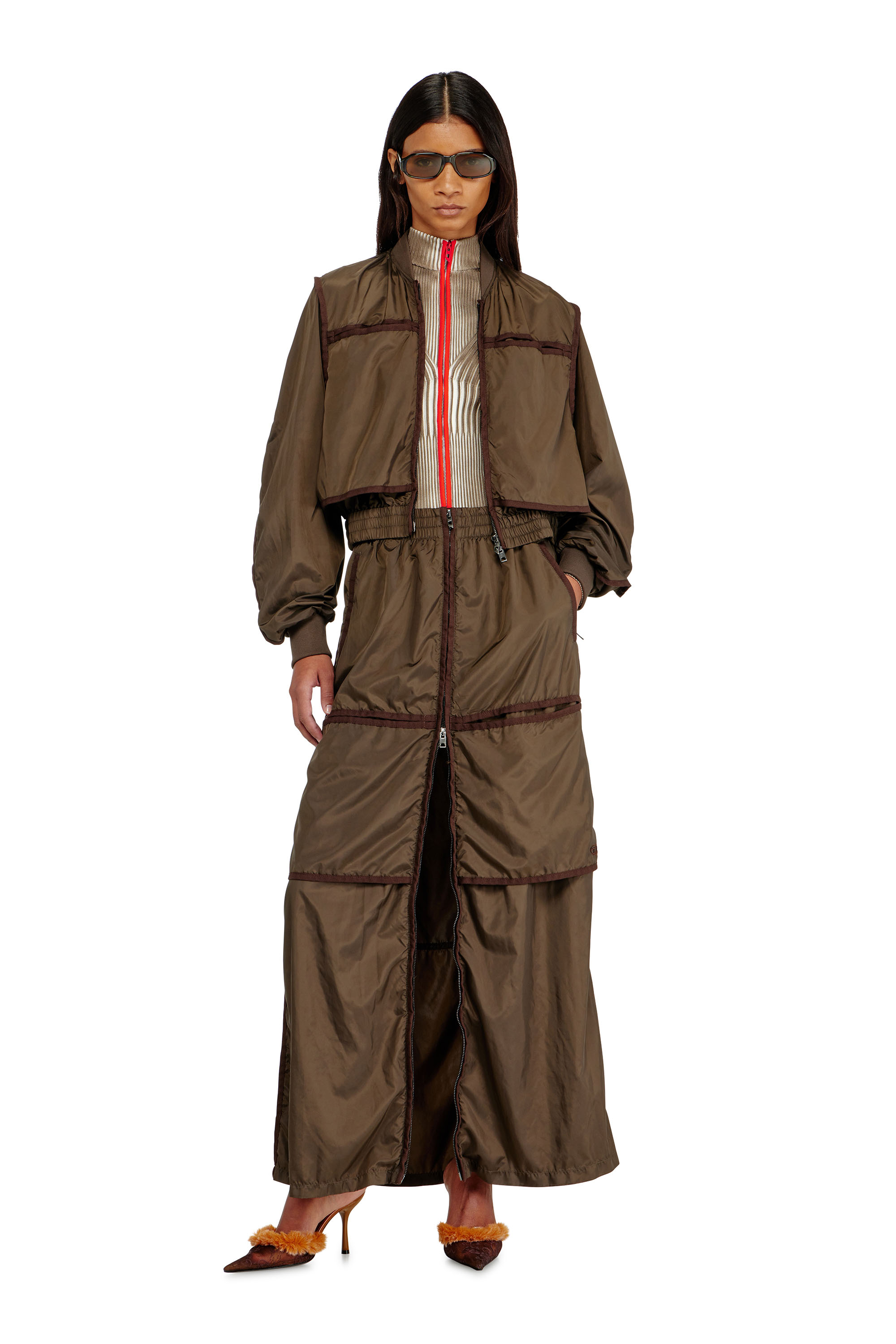 Diesel - O-HYTON, Jupe maxi coupe windbreaker avec zip devant Femme in ToBeDefined - 1