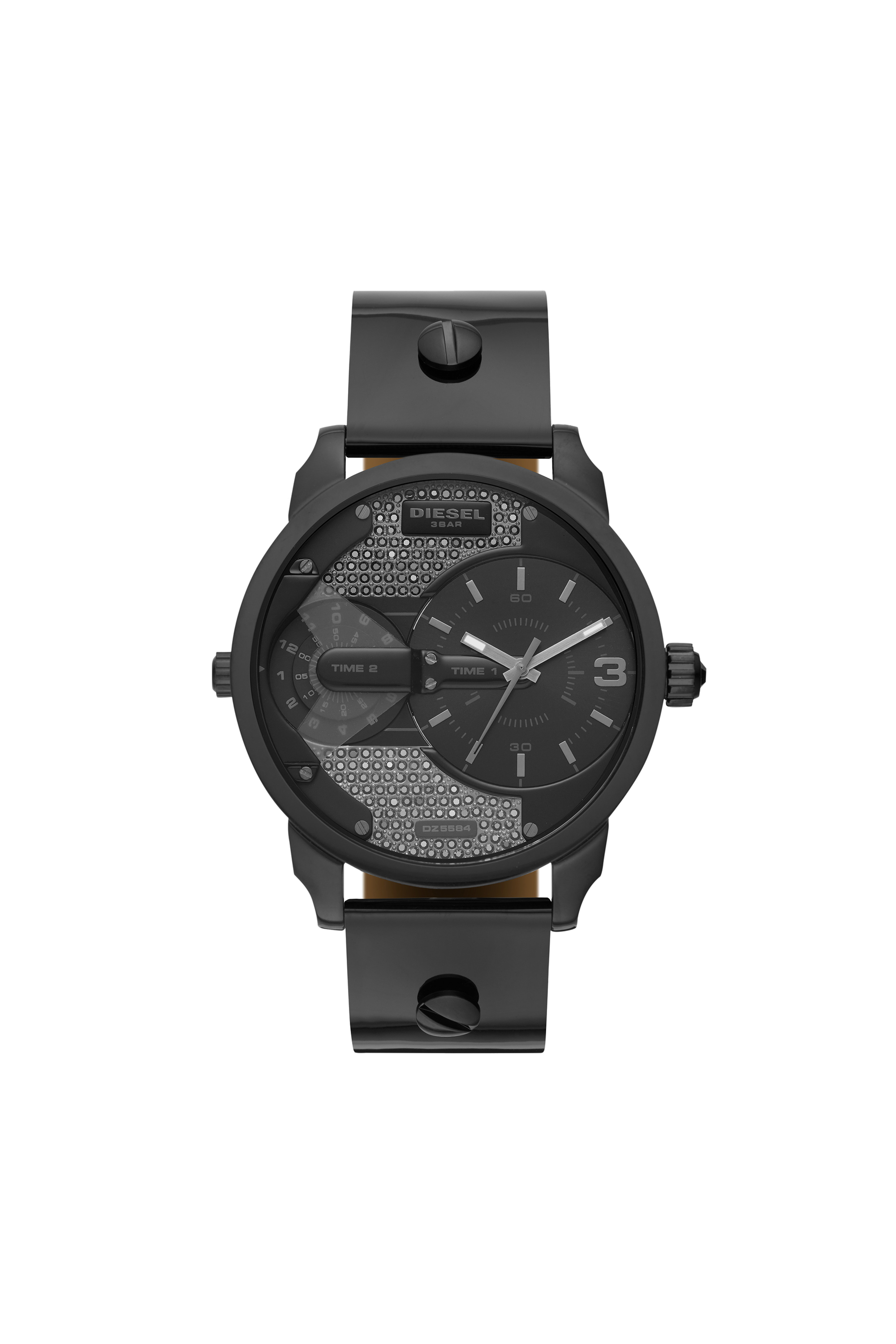 Diesel - DZ5584, Mini Daddy montre en cuir gris plomb à deux aiguilles Femme in Noir - 1