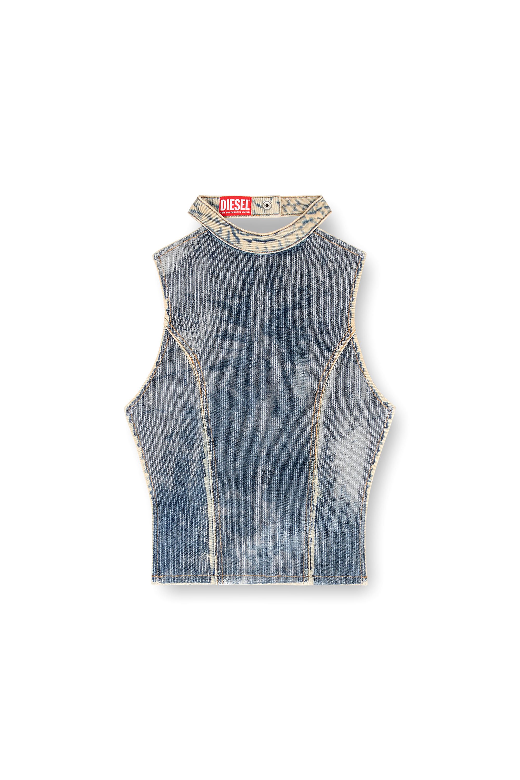 Diesel - DE-CAMY-S, Top dos nu en denim à sequins Femme in Bleu - 3