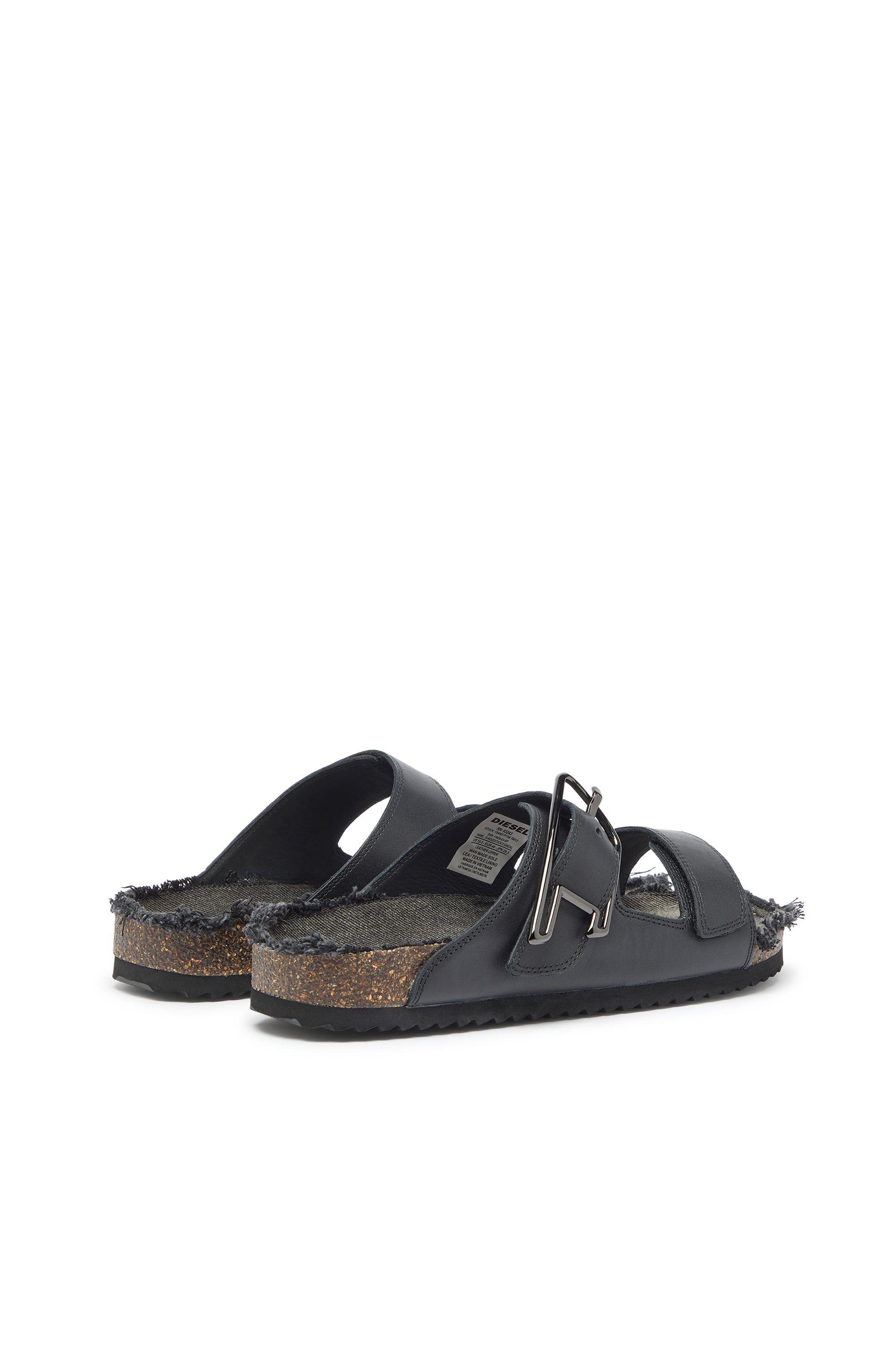 Diesel - D-WOODSTOCK D SANDAL, D-Woodstock - Bride en cuir avec semelle en li&egrave;ge Homme in Noir - 3