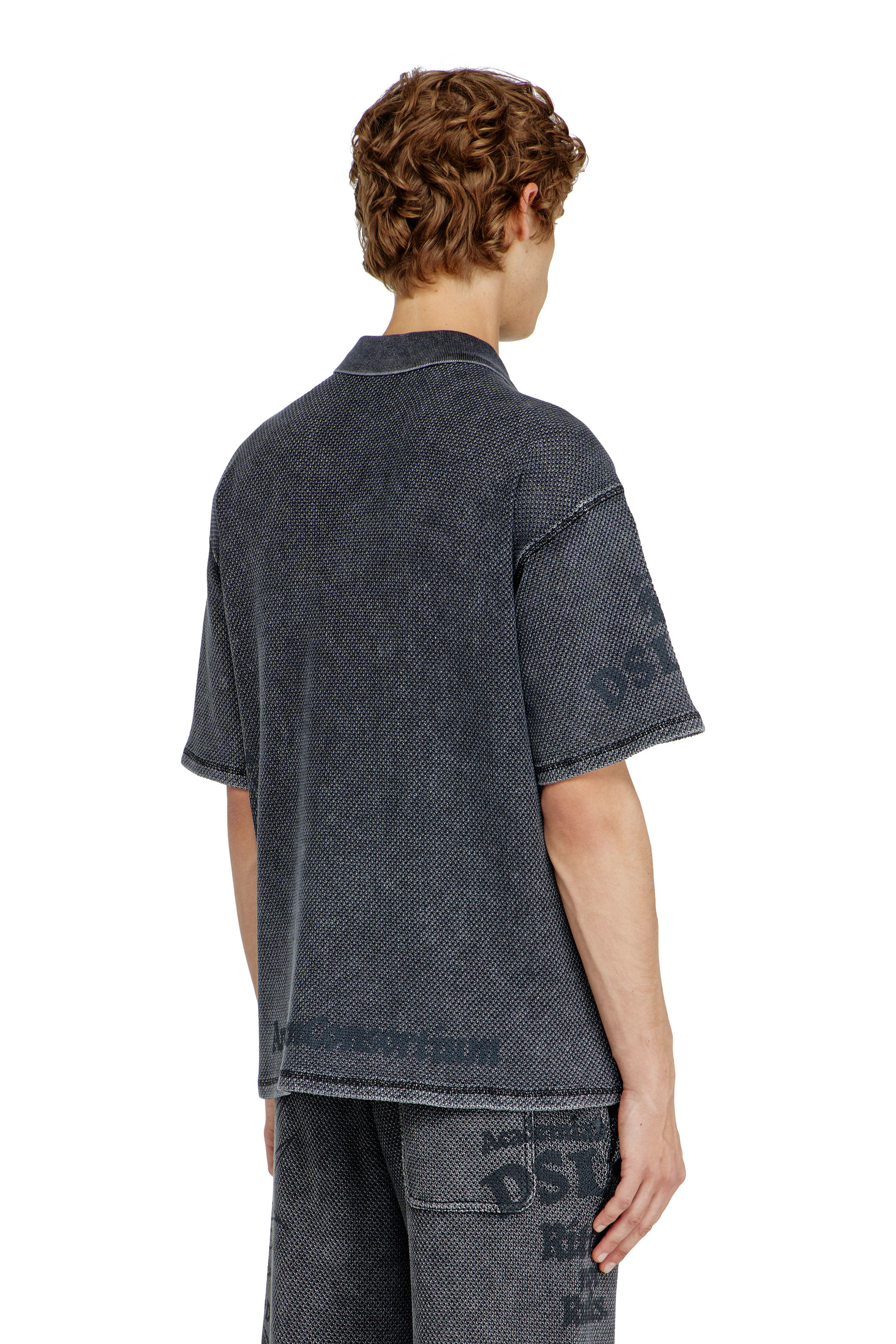 Diesel - T-ERRY-ZIP, Polo en mesh jacquard avec imprim&eacute; Phoenix Homme in Gris - 4