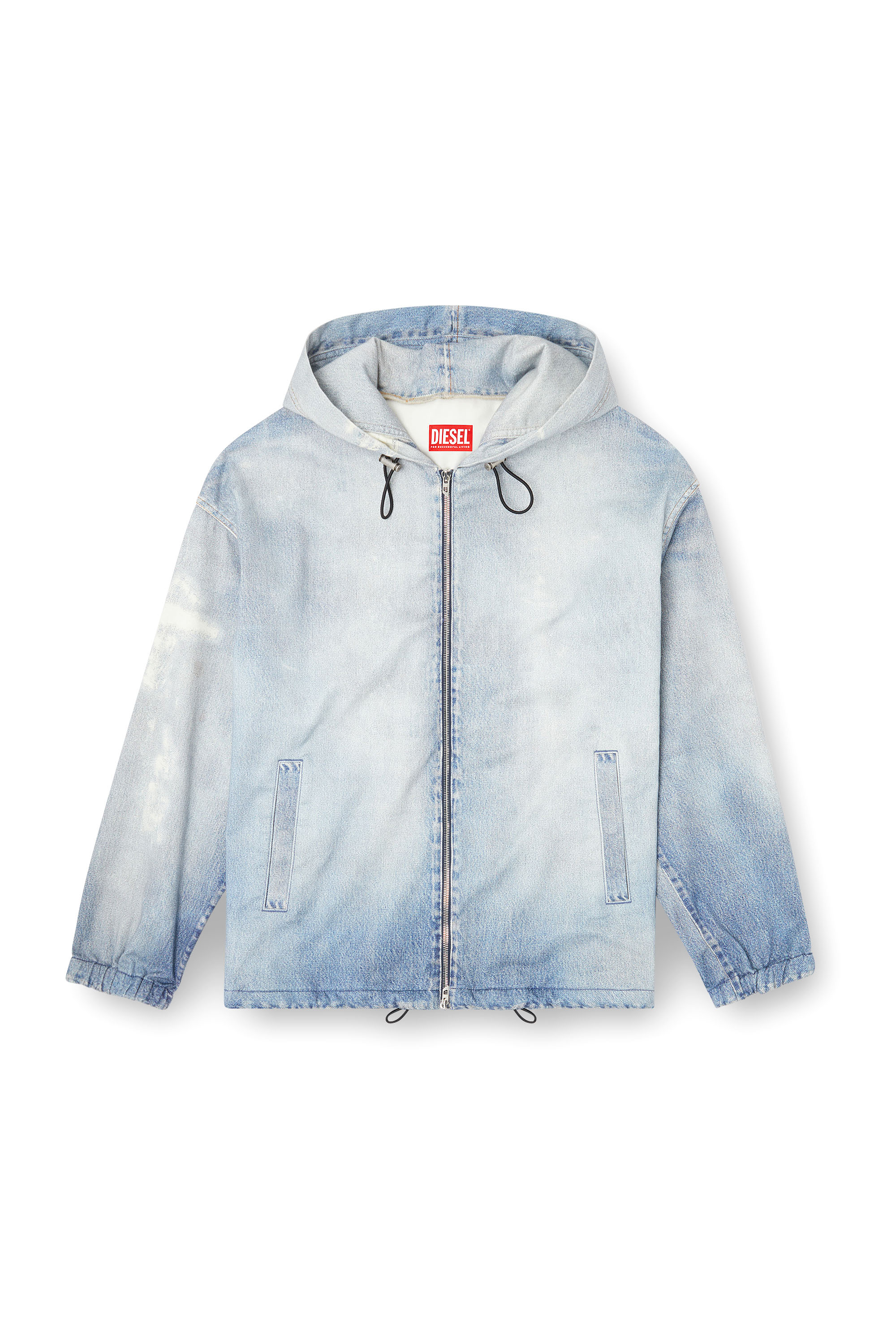 Diesel - D-WYNNY JOGG, Veste à capuche en tissu JoggJeans imprimé effet blanchi Homme in Bleu - 3