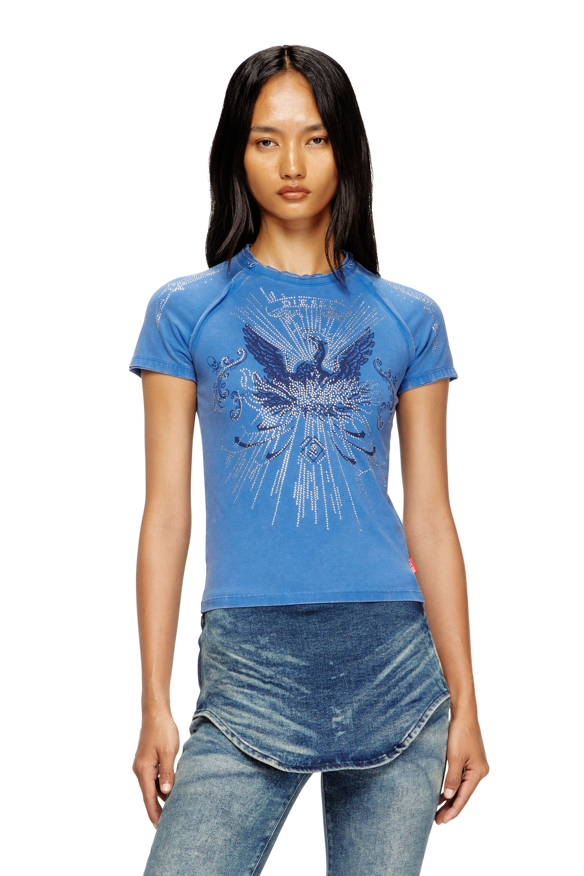 Diesel - T-ROWEENA, T-shirt phénix avec strass Femme in Bleu - 1