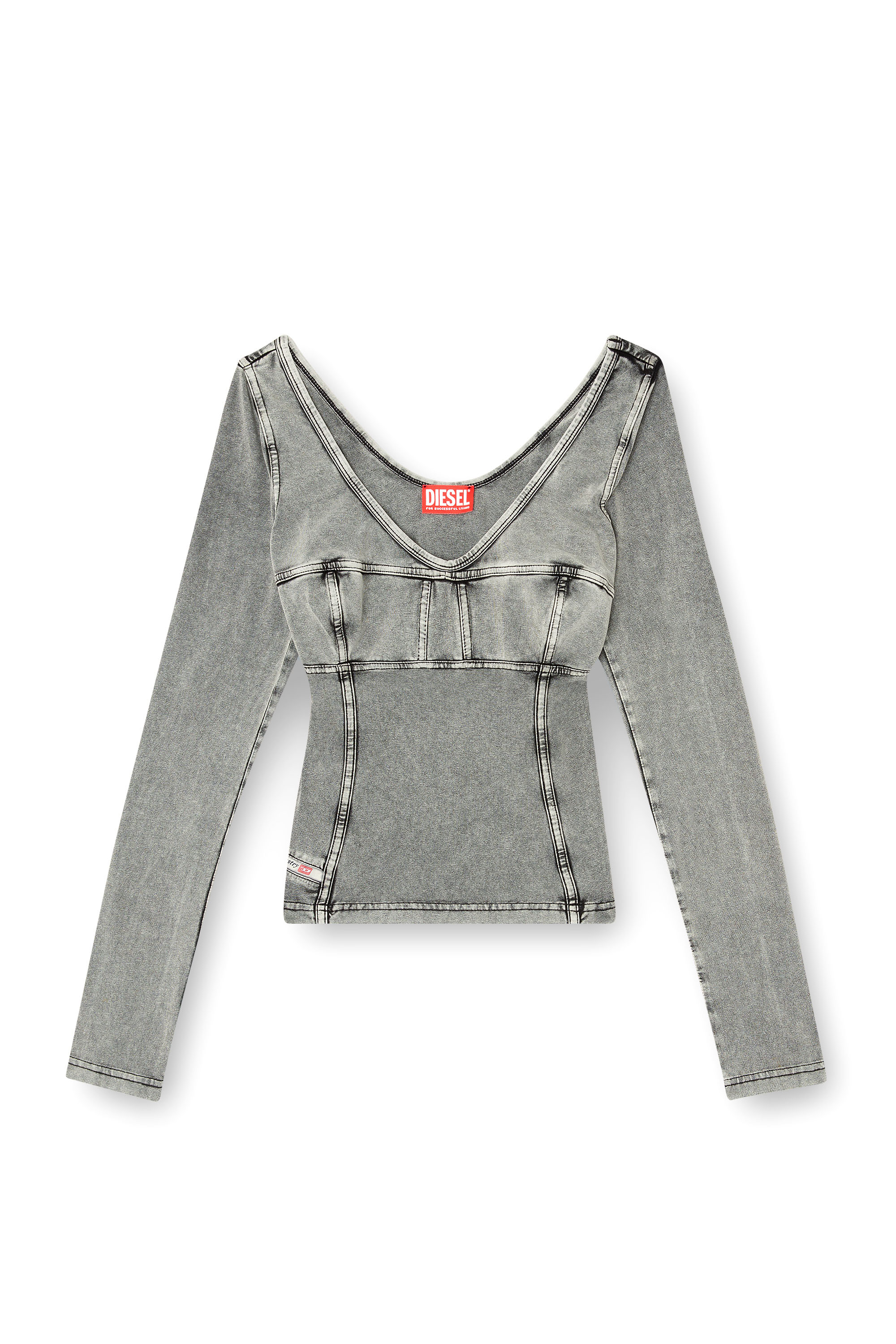 Diesel - T-ELIN, Top à manches longues à effet denim Femme in Gris - 3