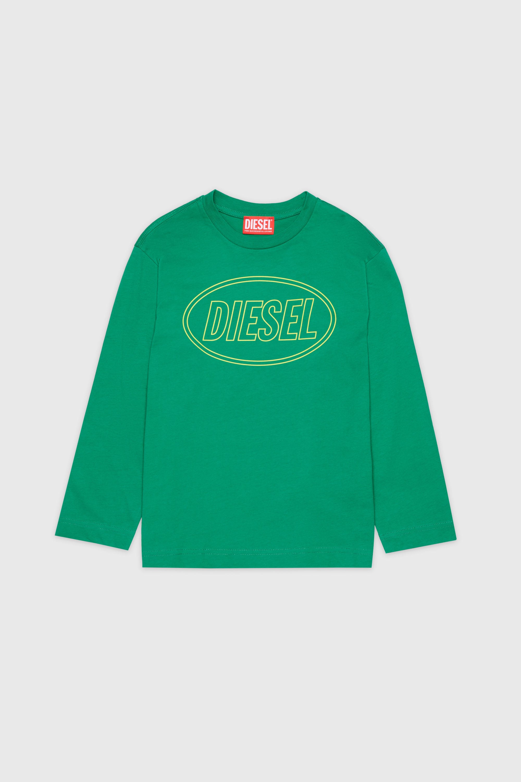 Diesel - TCIRCLELS OVER, T-shirt &agrave; manches longues avec logo Oval D Homme in Vert - 1