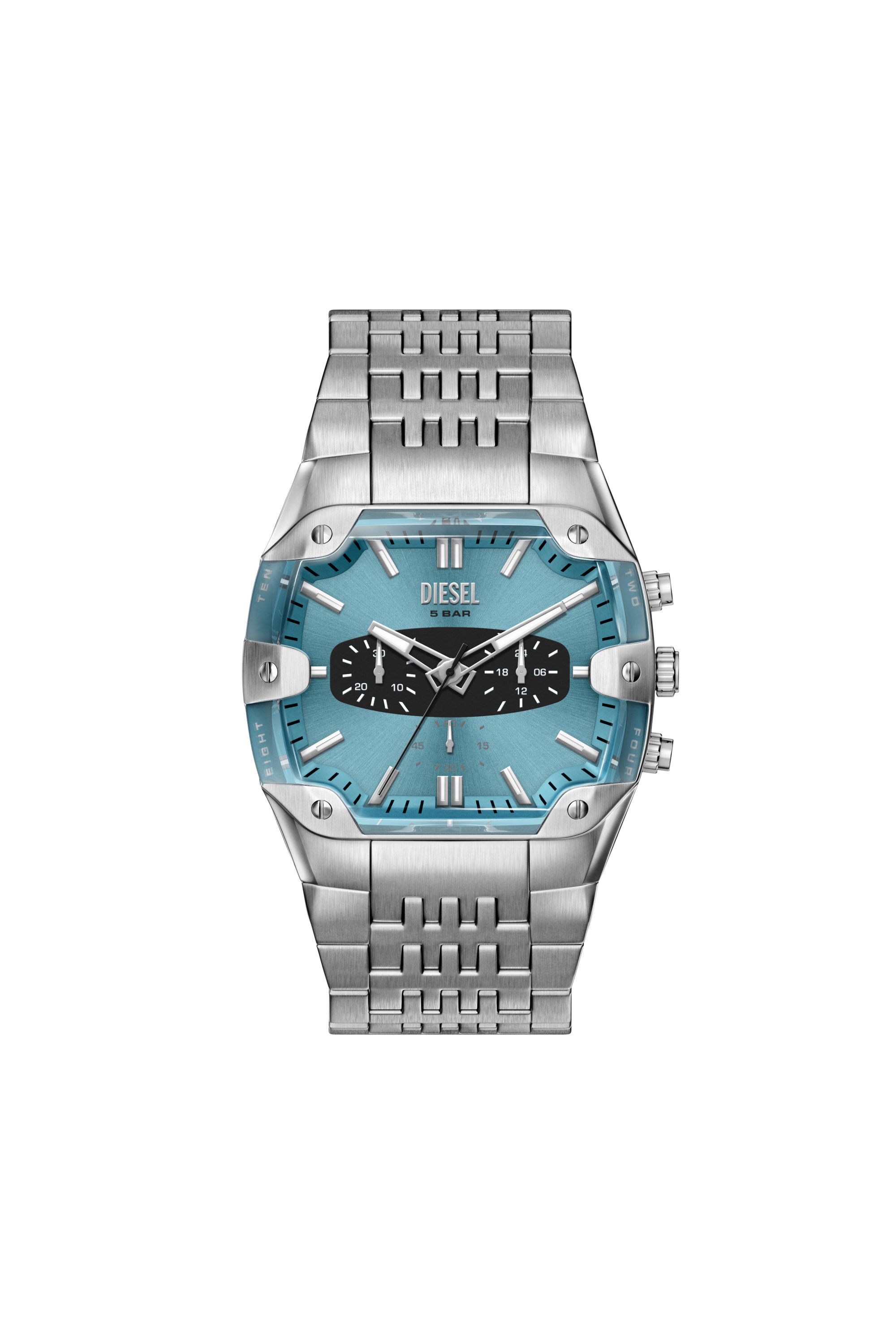 Diesel - DZ4725 WATCH, Montre Spiked Cushion en acier inoxydable Homme in Gris argent&eacute; - 1