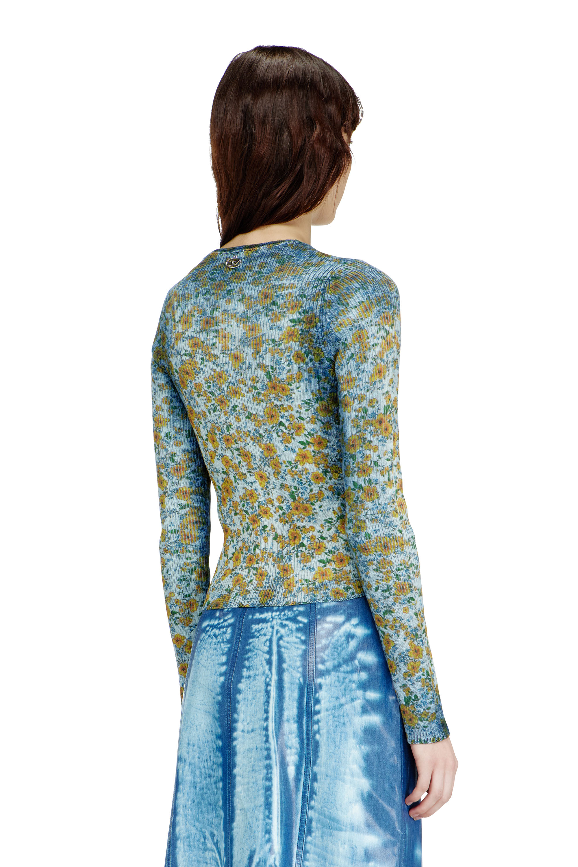 Diesel - M-EGE, Haut en maille c&ocirc;tel&eacute;e avec effet floral radiographique Femme in Bleu - 4