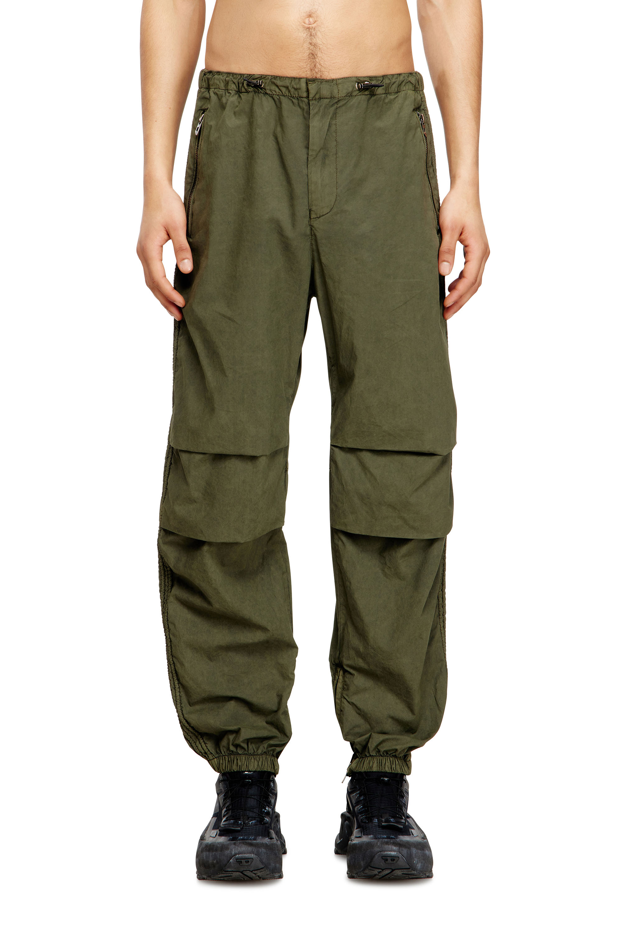 Diesel - P-STITCH, Pantalon cargo en coton avec bandes latérales Homme in Vert - 1