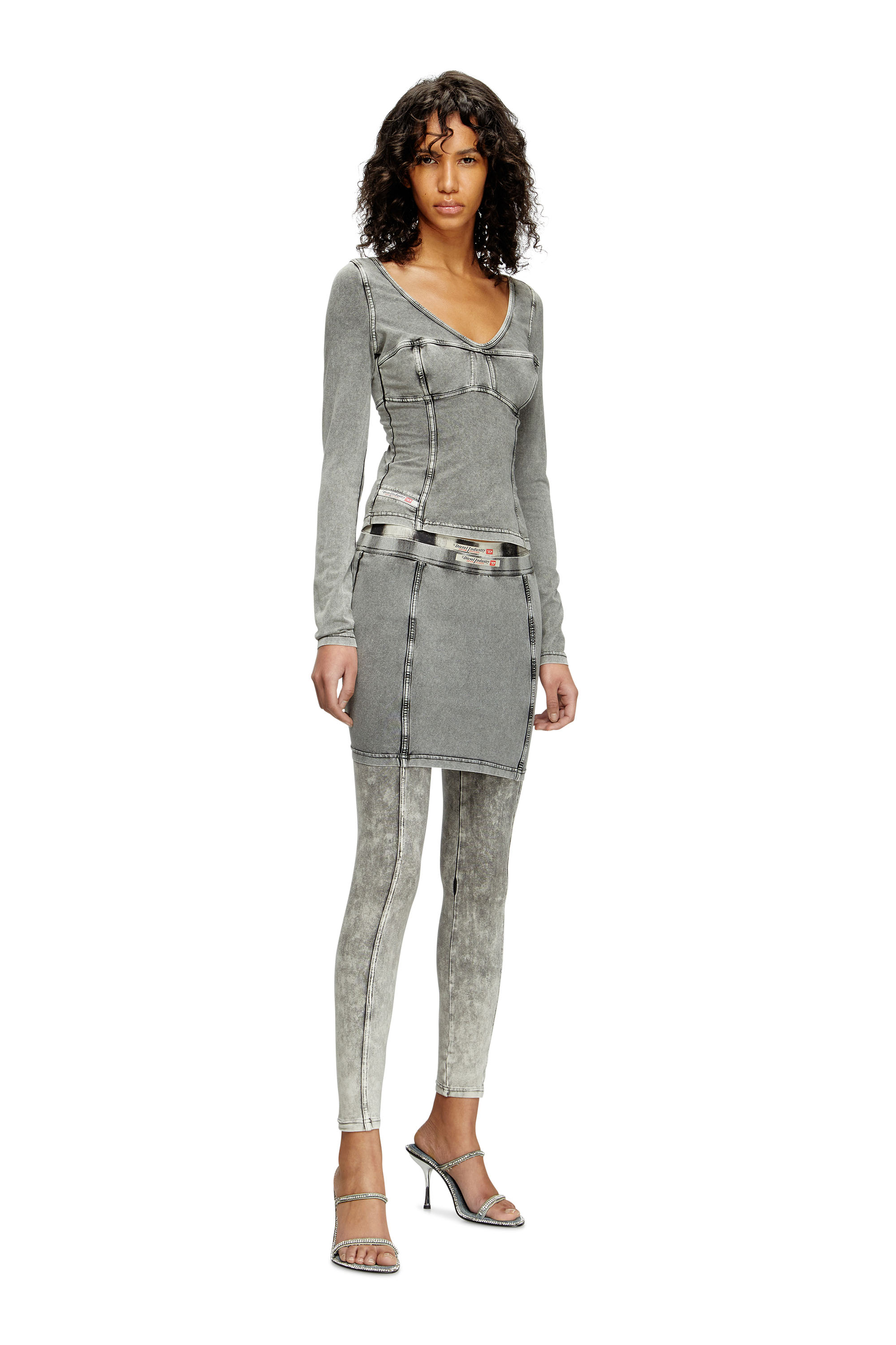 Diesel - T-ELIN, Top à manches longues à effet denim Femme in Gris - 2