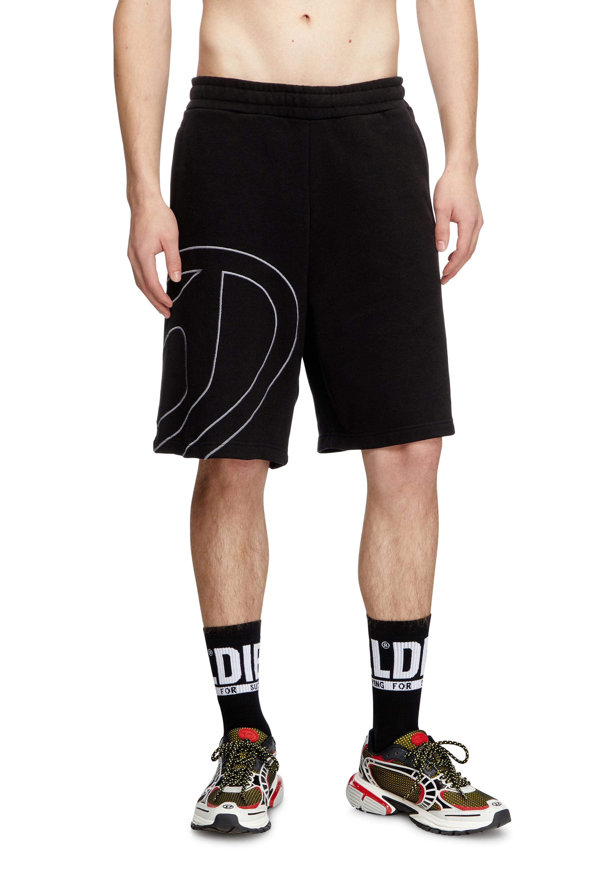 Diesel - P-CROW-MEGOVAL, Short de survêtement avec maxi logo D Homme in Noir - 1