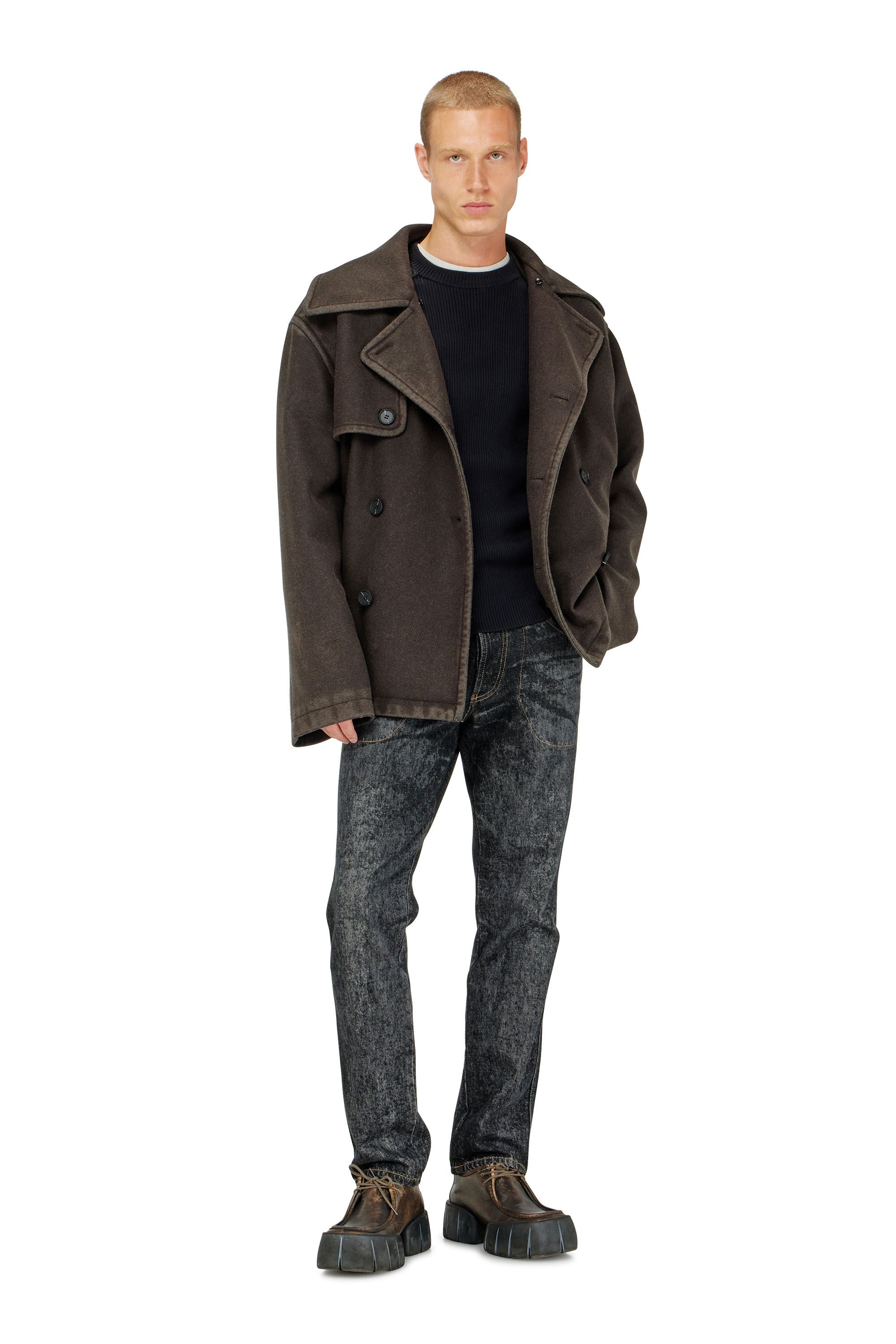 Diesel - K-MARTIN, Pull c&ocirc;tel&eacute; avec empi&egrave;cements aux &eacute;paules Homme in Noir - 1