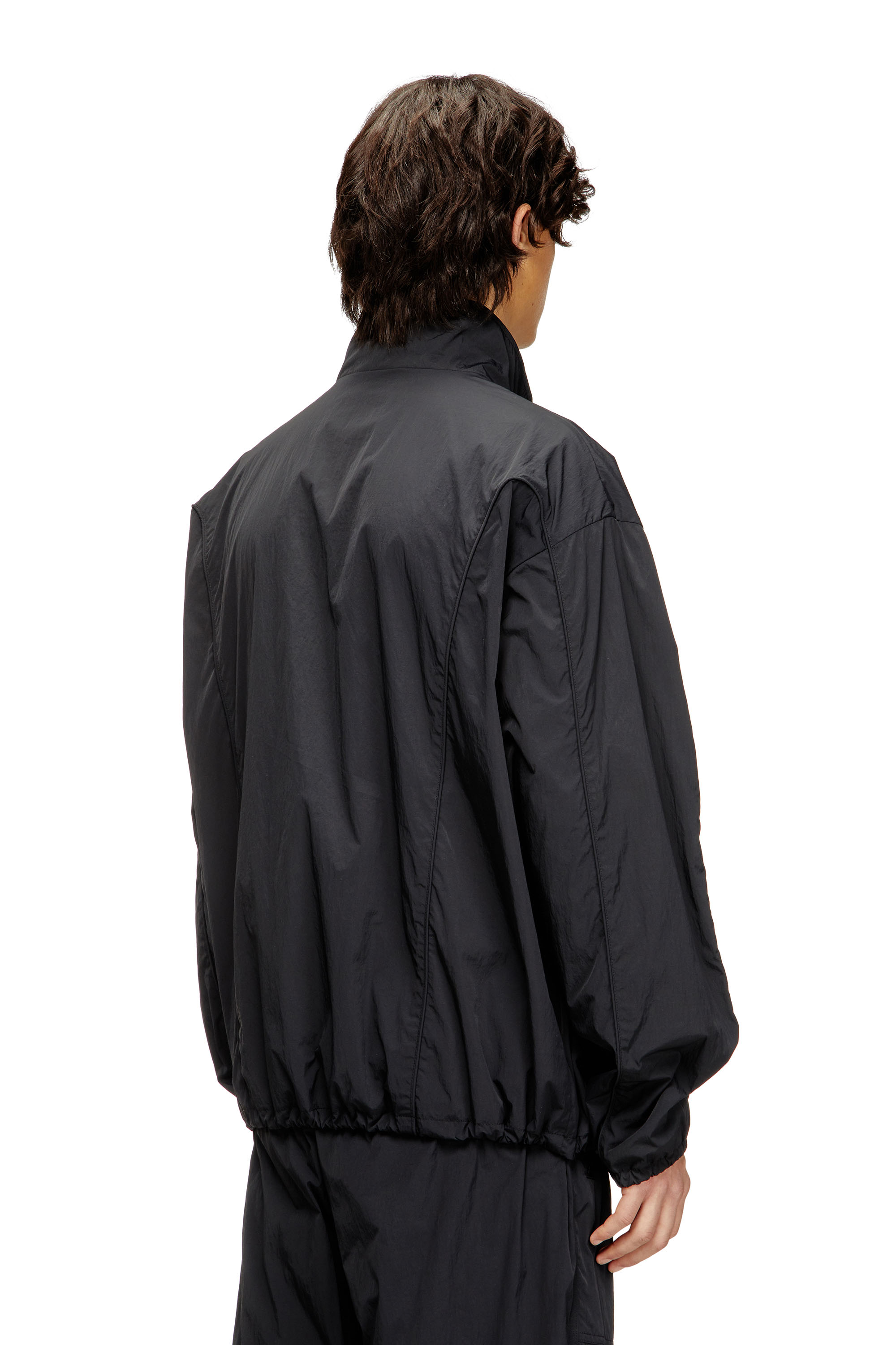 Diesel - J-FIVE-WRD-AKAD, Veste en nylon froissé avec passepoil Homme in Noir - 4