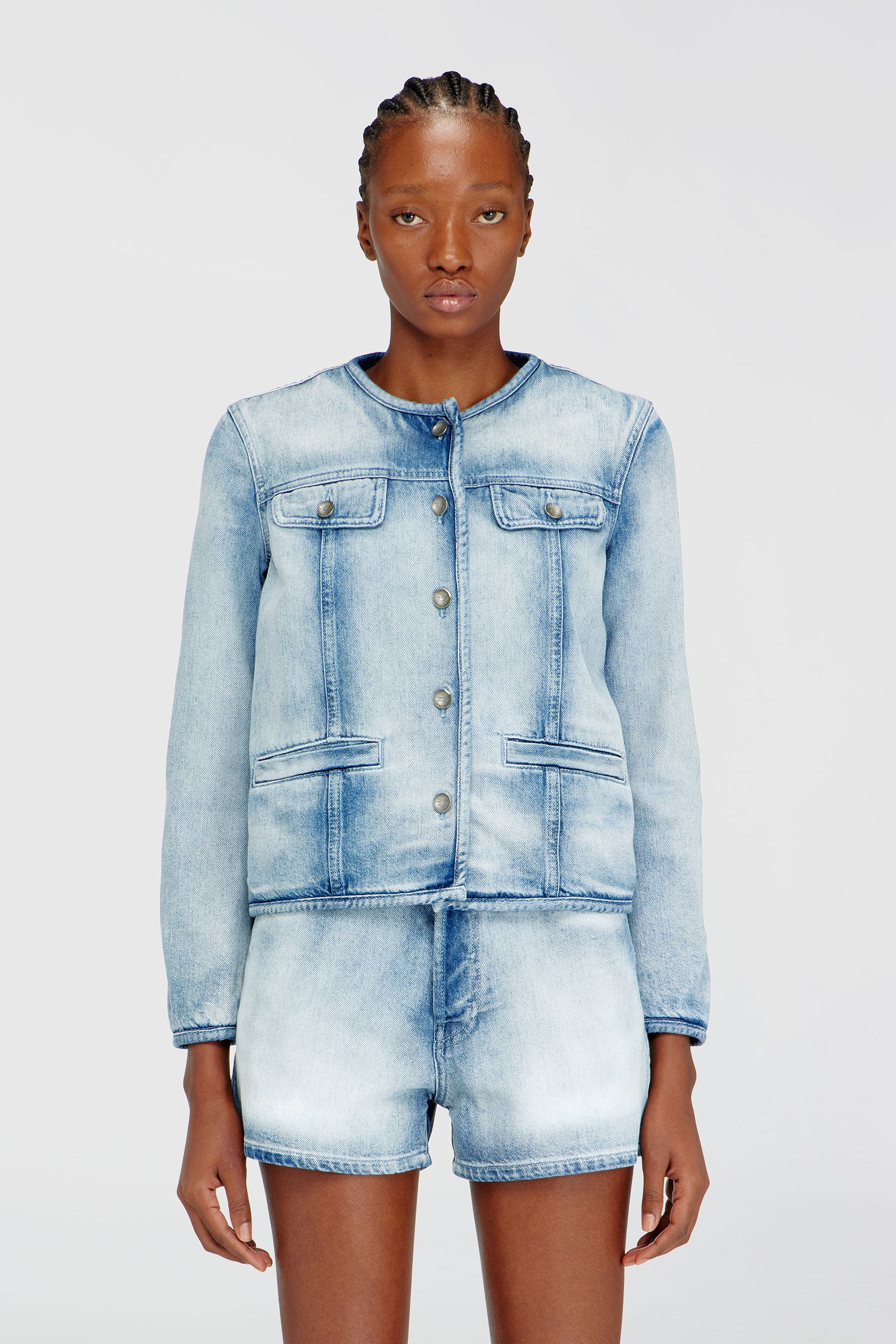 Diesel - DE-GRAFY-FSI1, Veste en denim skeleton mi-l&eacute;ger Femme in Bleu - 1
