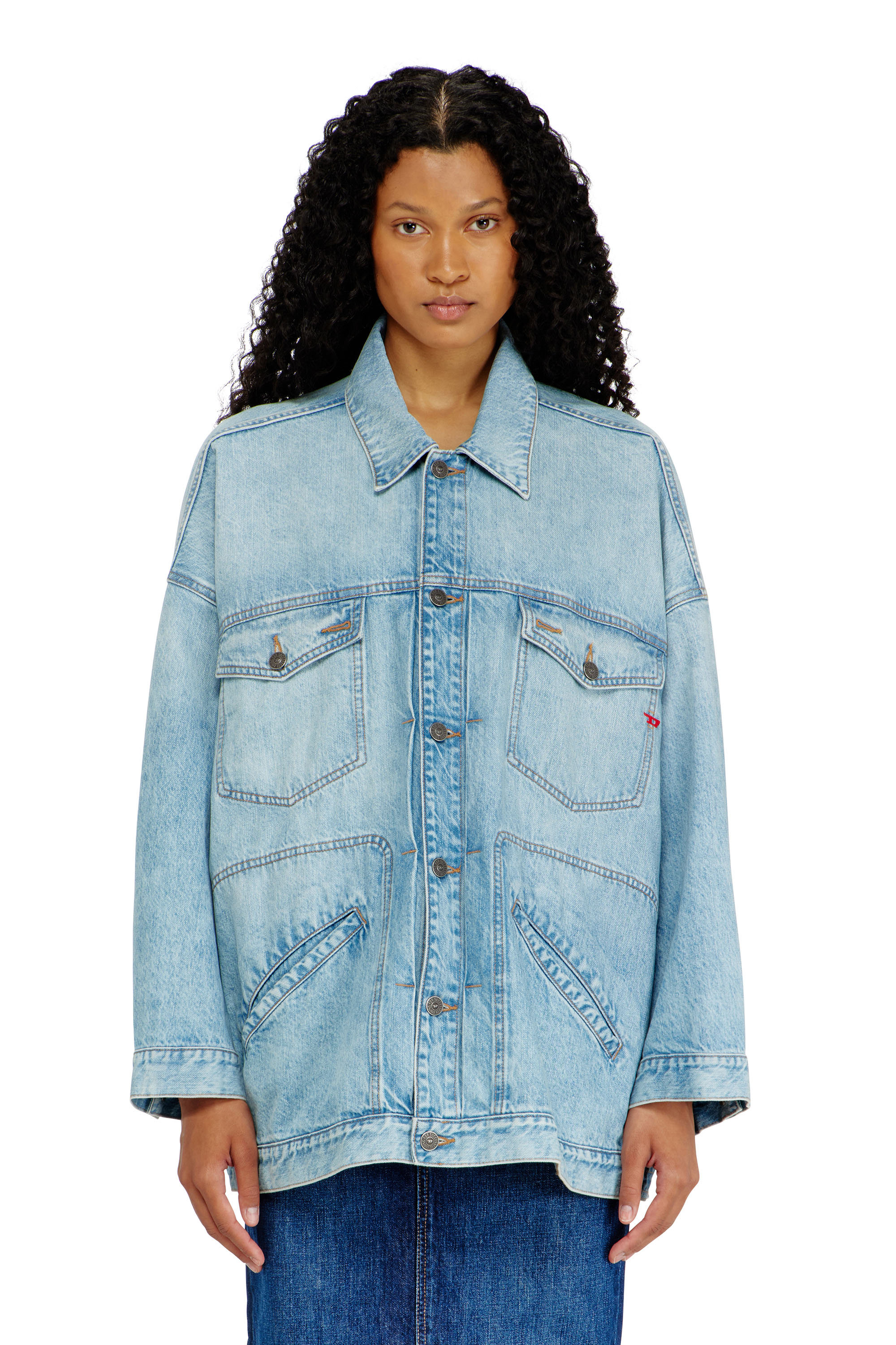 Diesel - DE-LIN, Veste workwear en denim oversized Femme in Bleu - 1