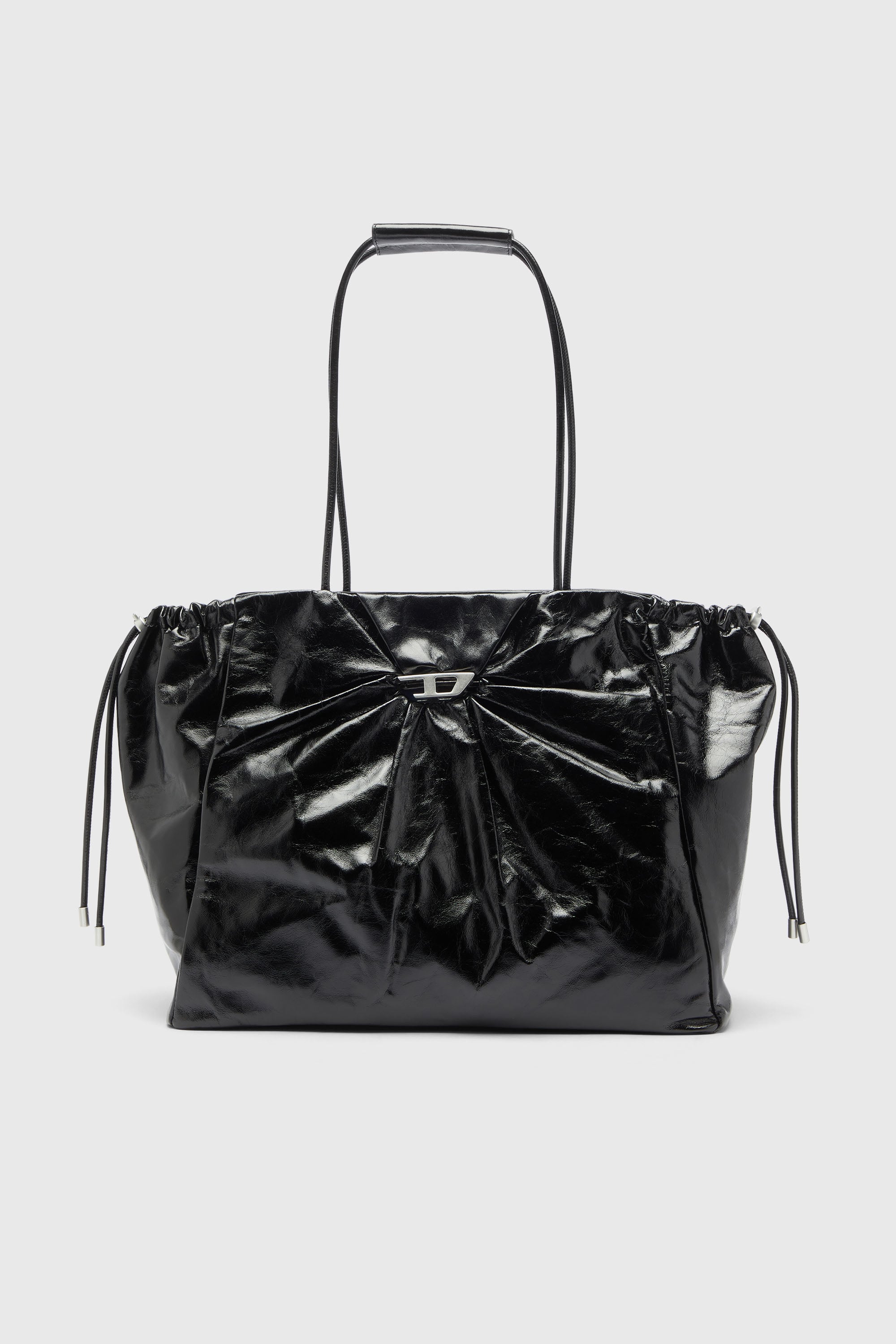 Diesel - SCRUNCH-D TOTE E/W, Scrunch-D - Sac cabas en cuir brillant effet froiss&eacute; Femme in Noir - 1