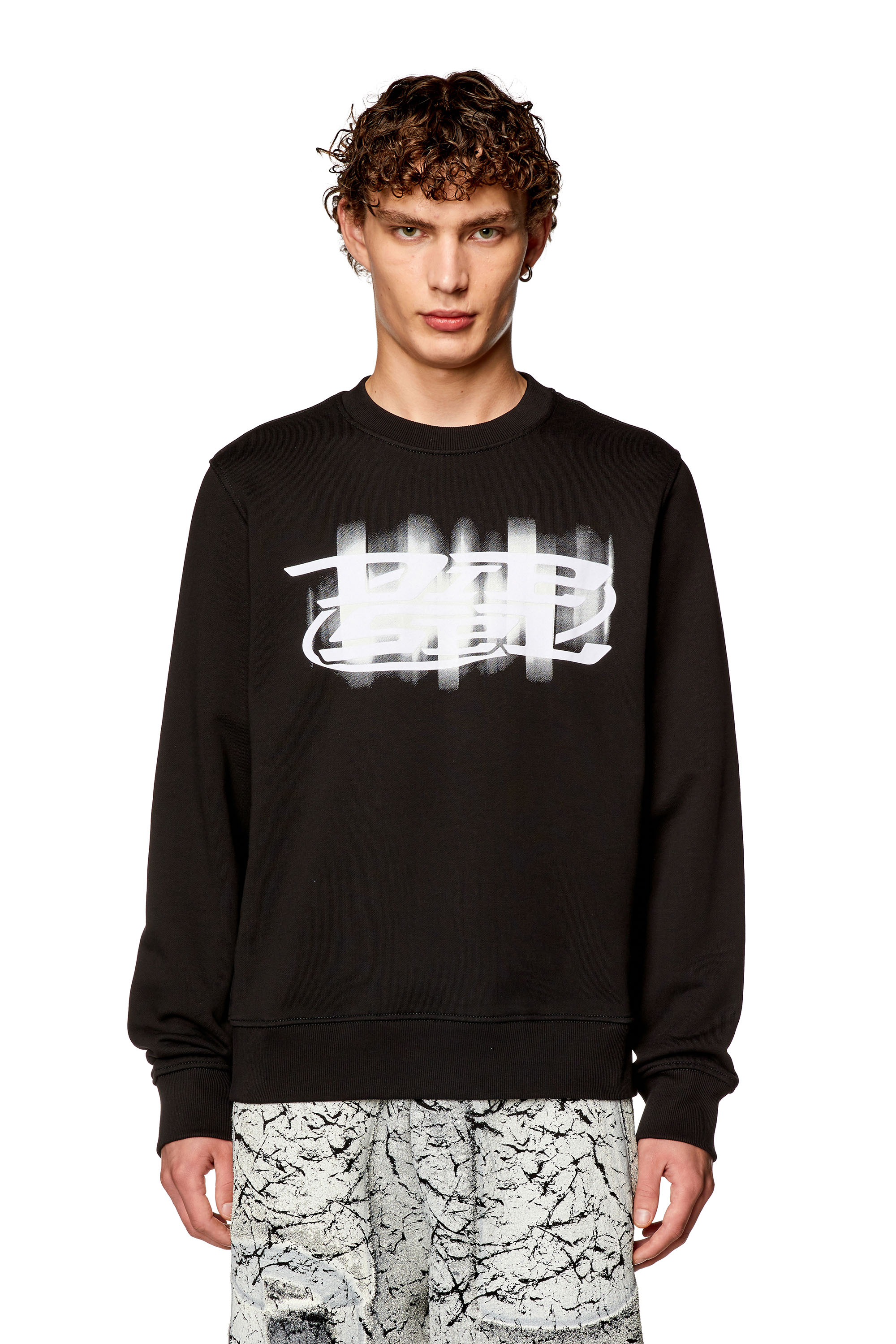 Diesel - S-GINN-N, Sweat-shirt avec logo Diesel effet flou Homme in Noir - 1