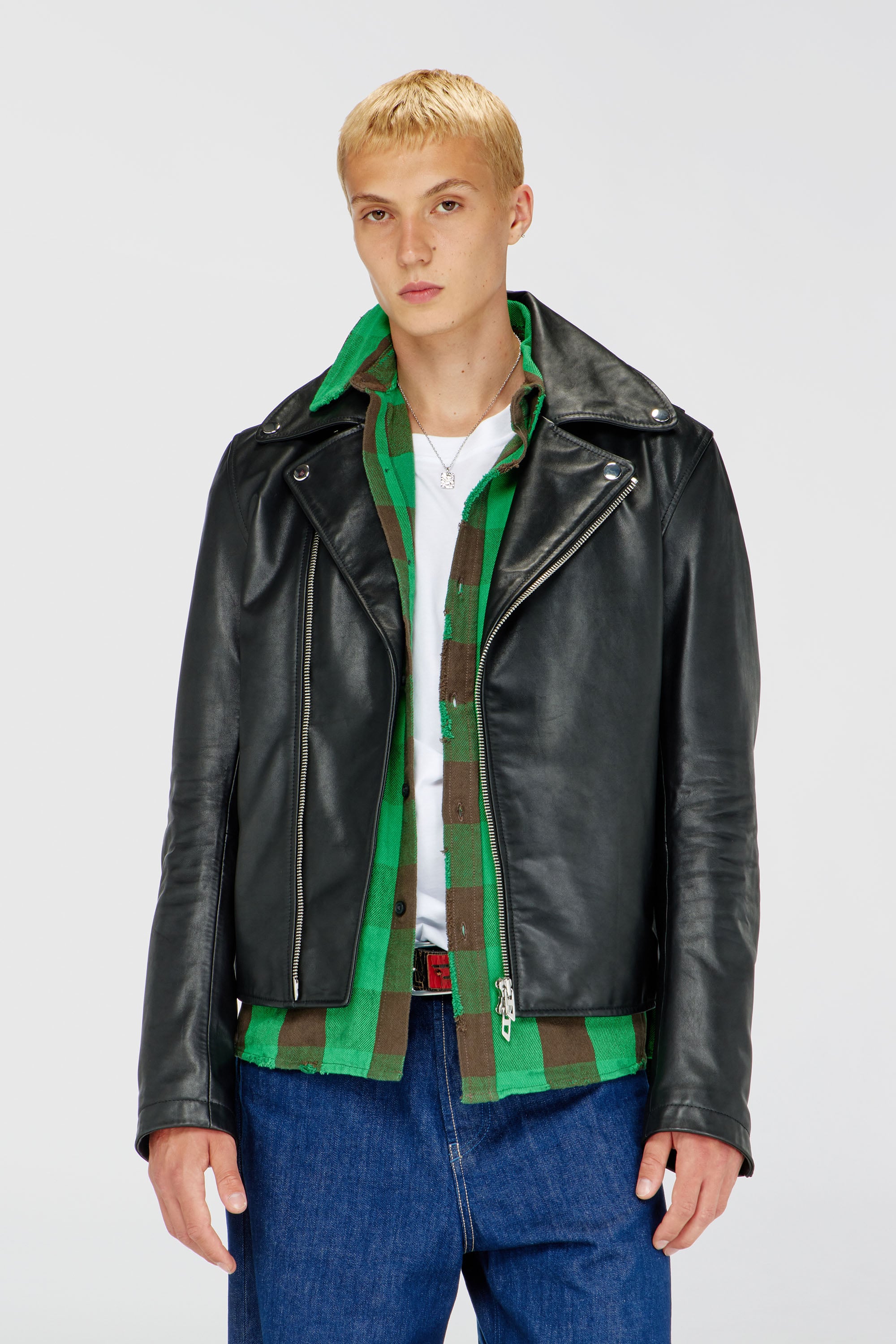 Diesel - L-EO-WRD, Veste de motard en cuir cir&eacute; Homme in Noir - 1