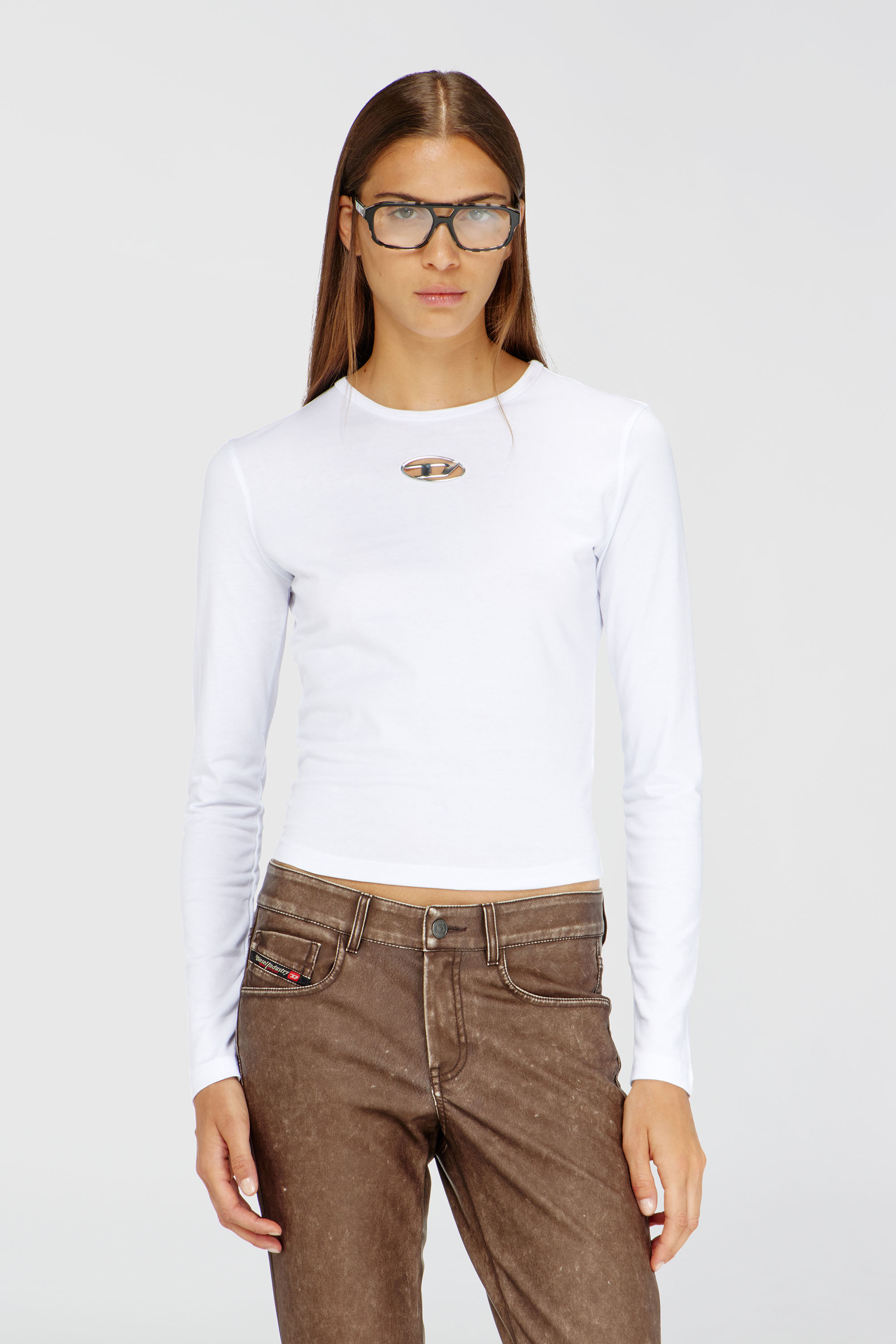 Diesel - T-UNCUTIE-LONG-LS-OD, Haut &agrave; manches longues avec cut-out Oval D Femme in Blanc - 3