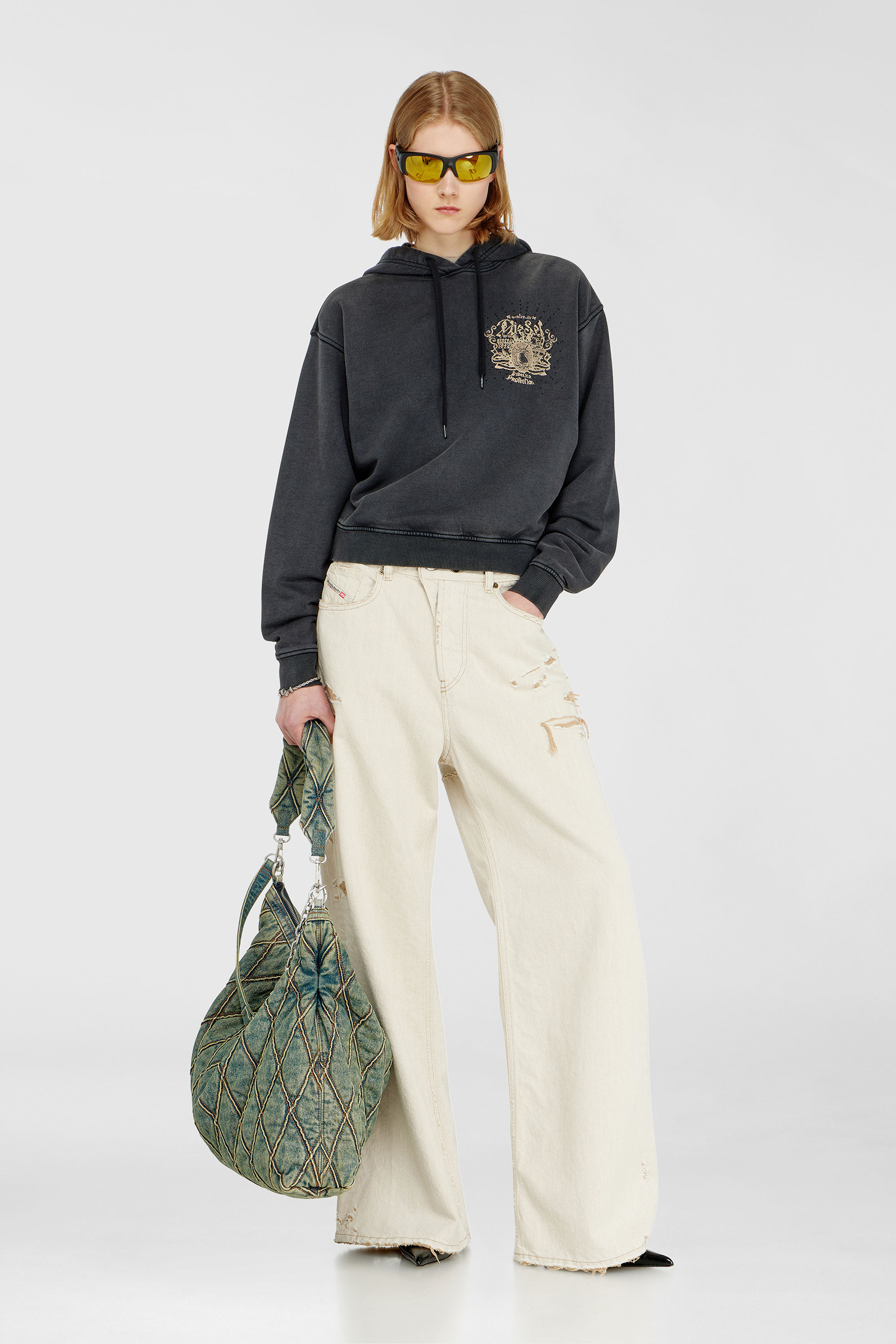 Diesel - F-PHOENY, Sweat &agrave; capuche avec imprim&eacute;s et clous strass Femme in Noir - 2