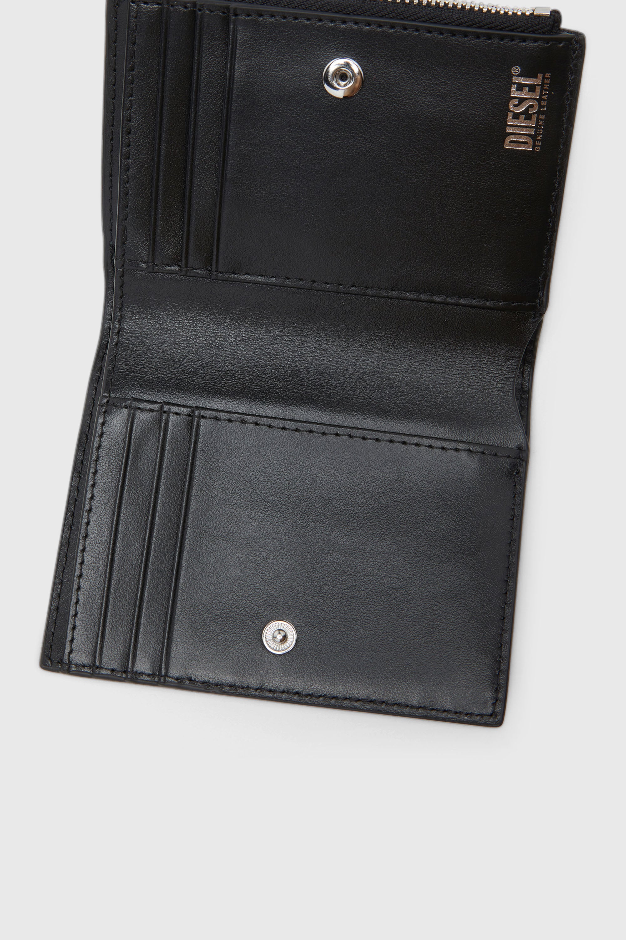 Diesel - 1DR BI-FOLD ZIP II, Petit portefeuille en cuir avec plaque &agrave; logo Femme in Noir - 3