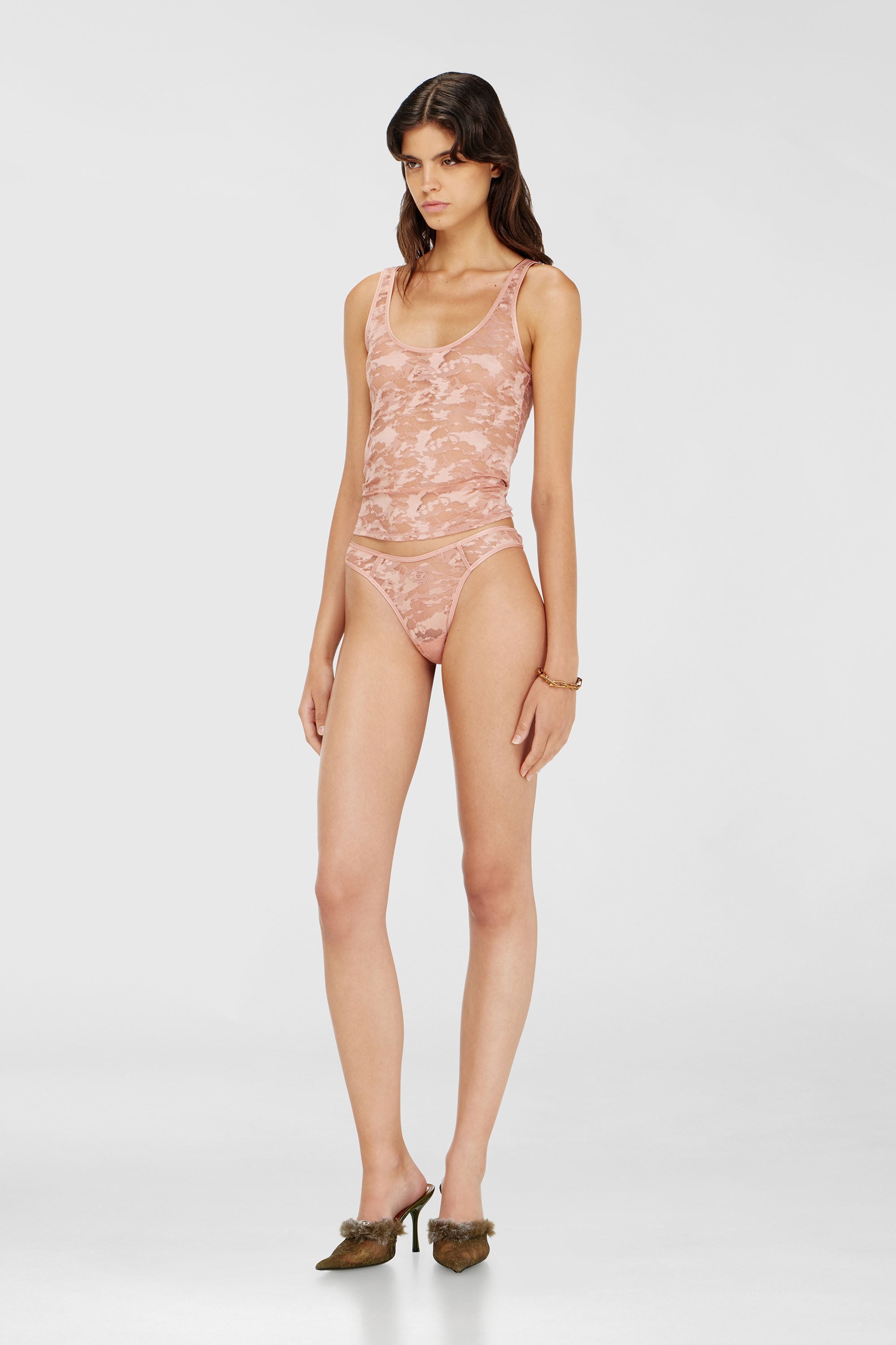 Diesel - MICRO-PUNCHY-UTLT, String en dentelle de nylon avec Oval D Femme in Rose - 1