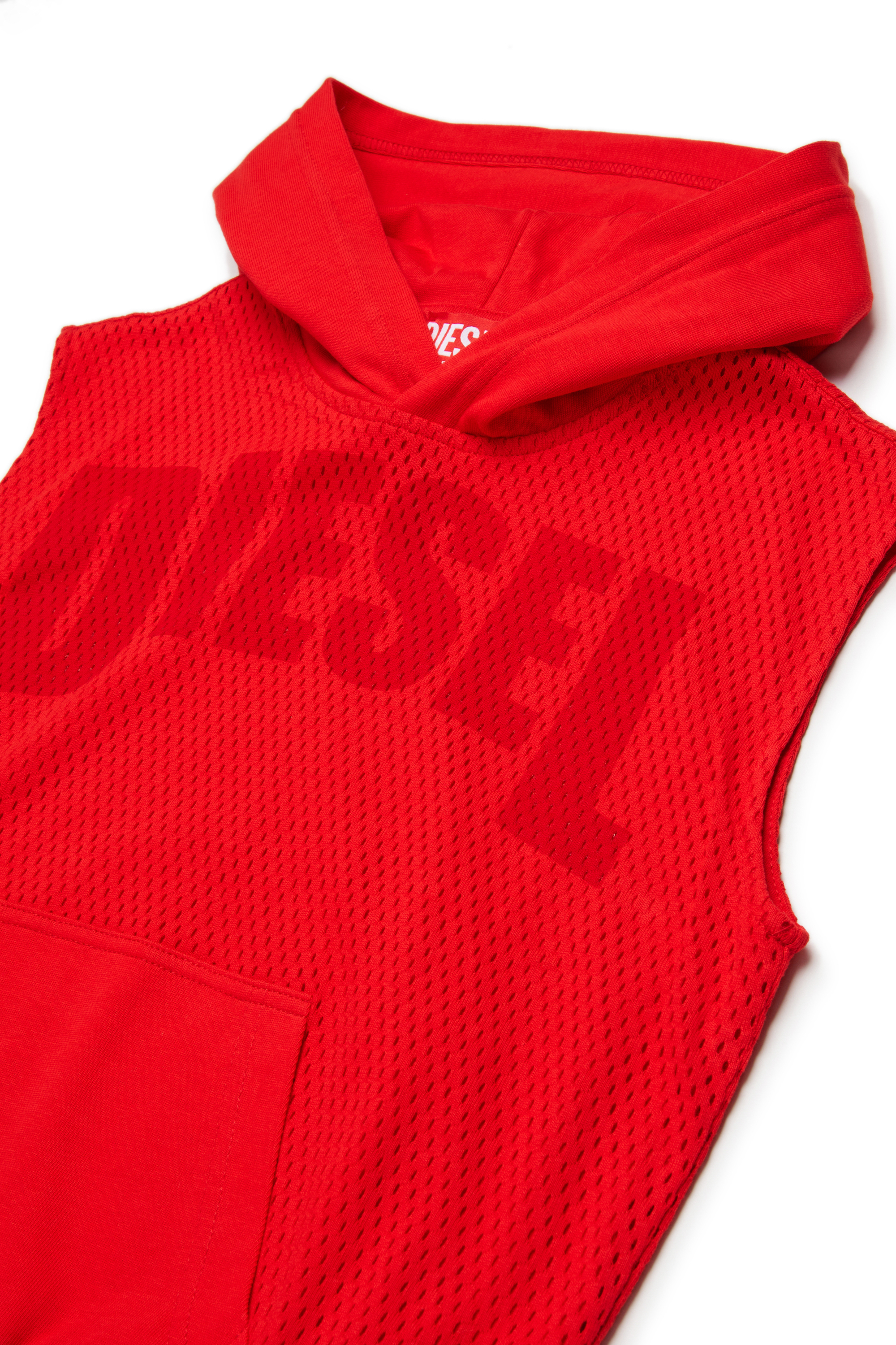 Diesel - SMESH OVER, Sweat &agrave; capuche sans manches en maille de coton Homme in Rouge - 3