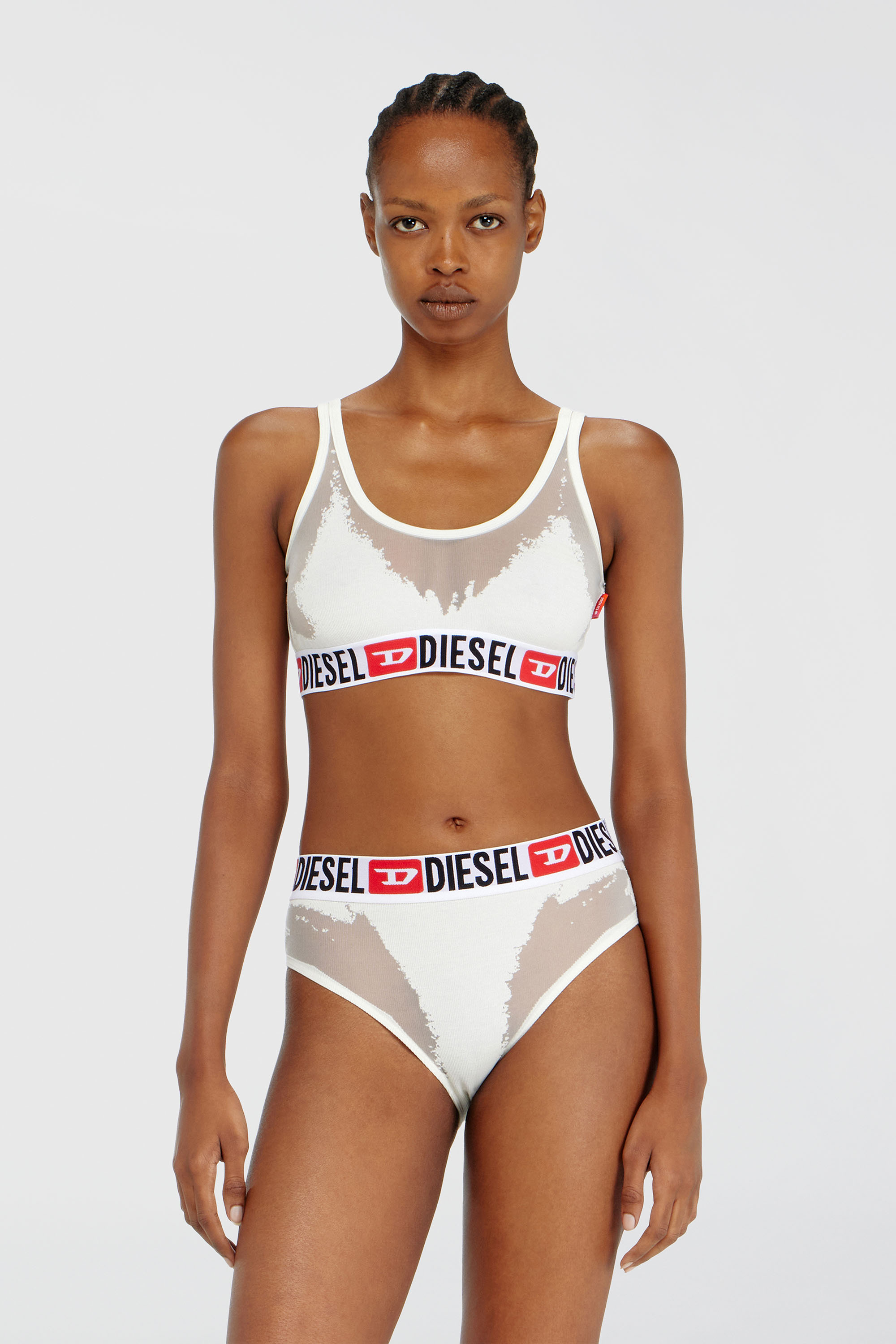 Diesel - PR-ORIBA-D-CORE, Bralette avec effet d&eacute;vor&eacute; transparent Femme in Blanc - 1
