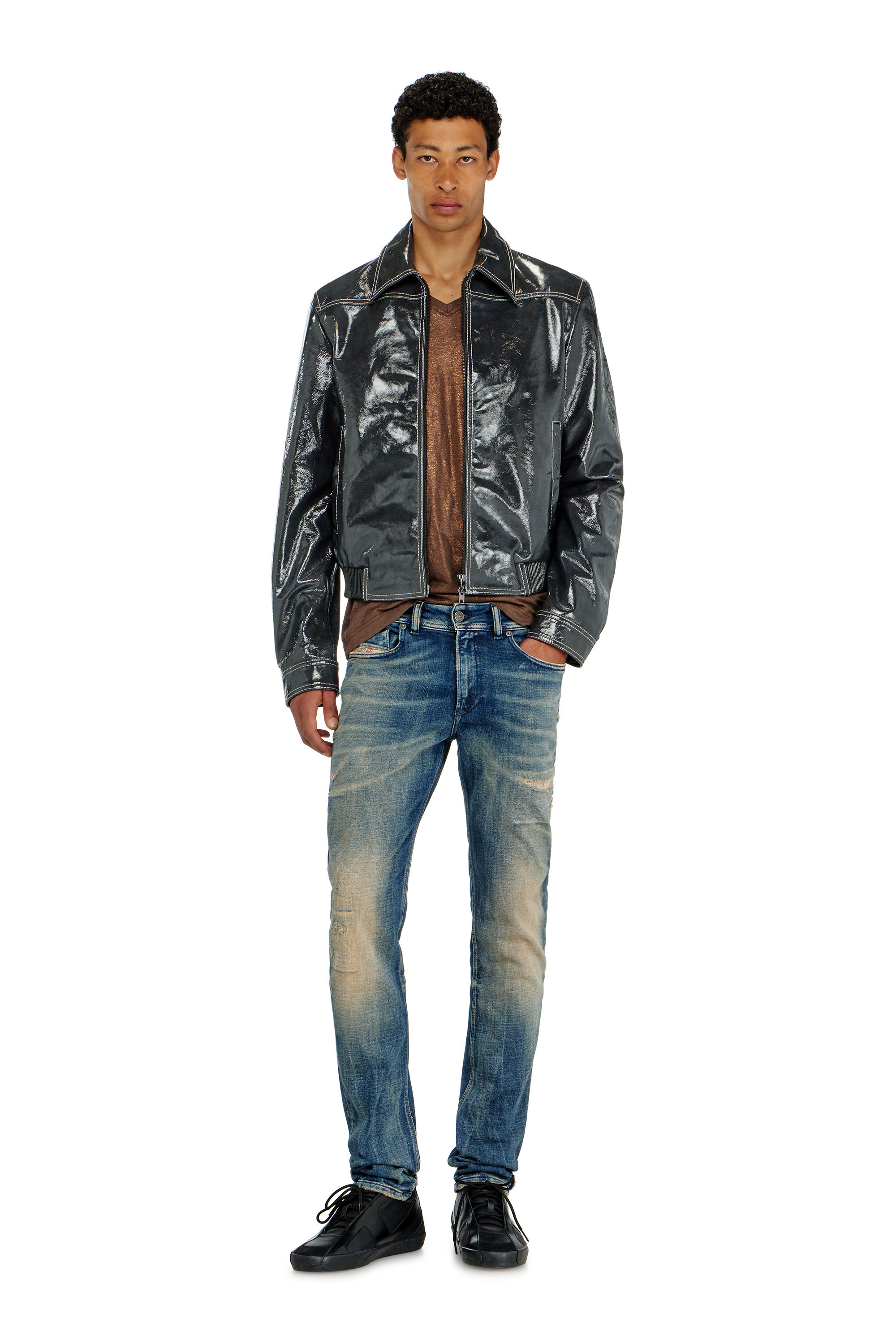 Diesel - L-ADDI, Veste en cuir verni Homme in Gris - 2