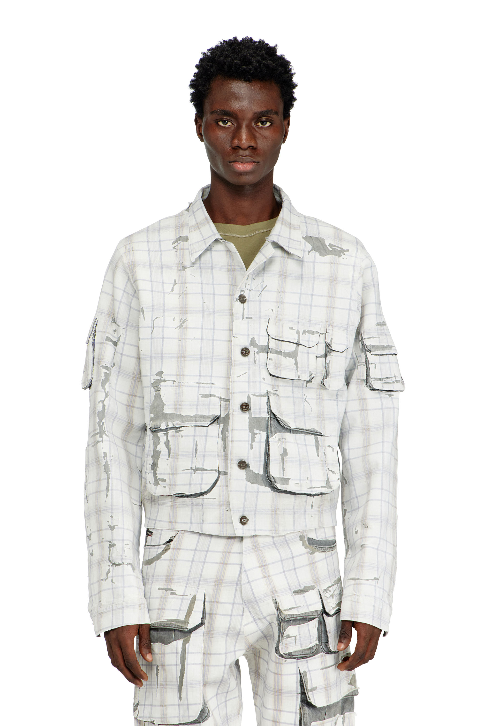 Diesel - D-VALEN-FSI1, Veste en denim &agrave; effet pel&eacute; Homme in Gris - 1