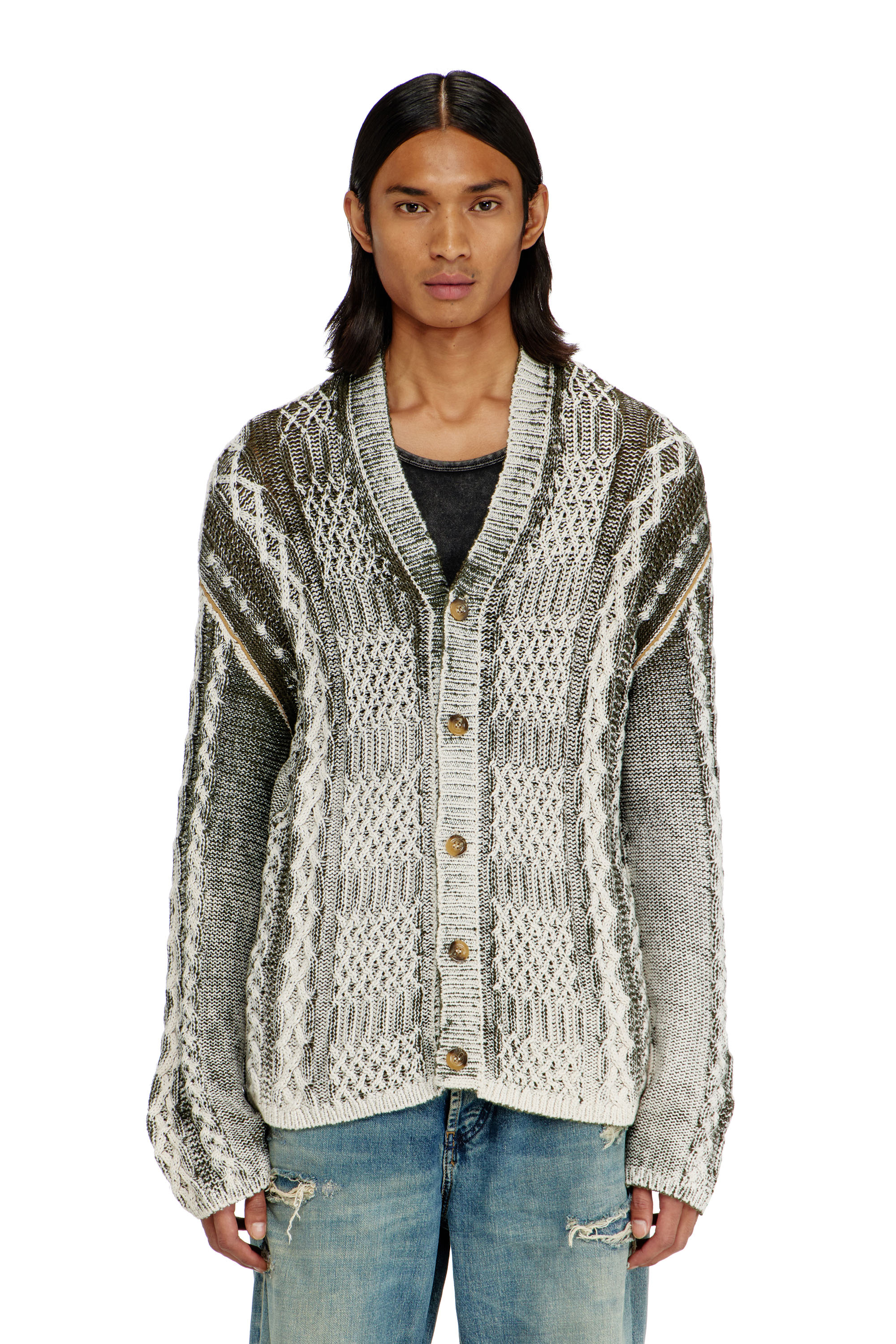 Diesel - K-MIOTO, Cardigan en maille torsad&eacute;e trait&eacute; Homme in Polychrome - 3