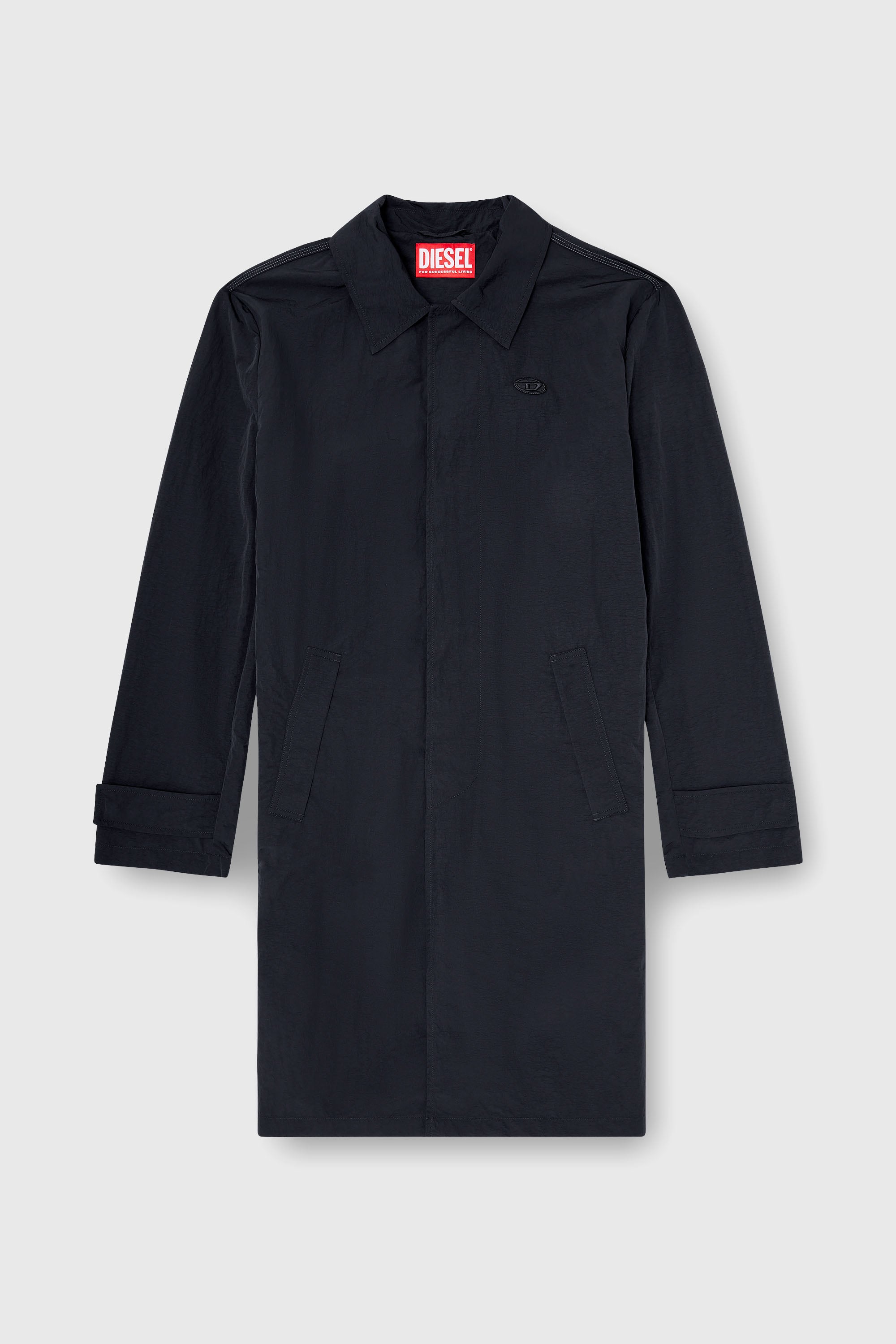 Diesel - J-BURHAT, Manteau en nylon &agrave; finition froiss&eacute;e brillante Homme in Noir - 2