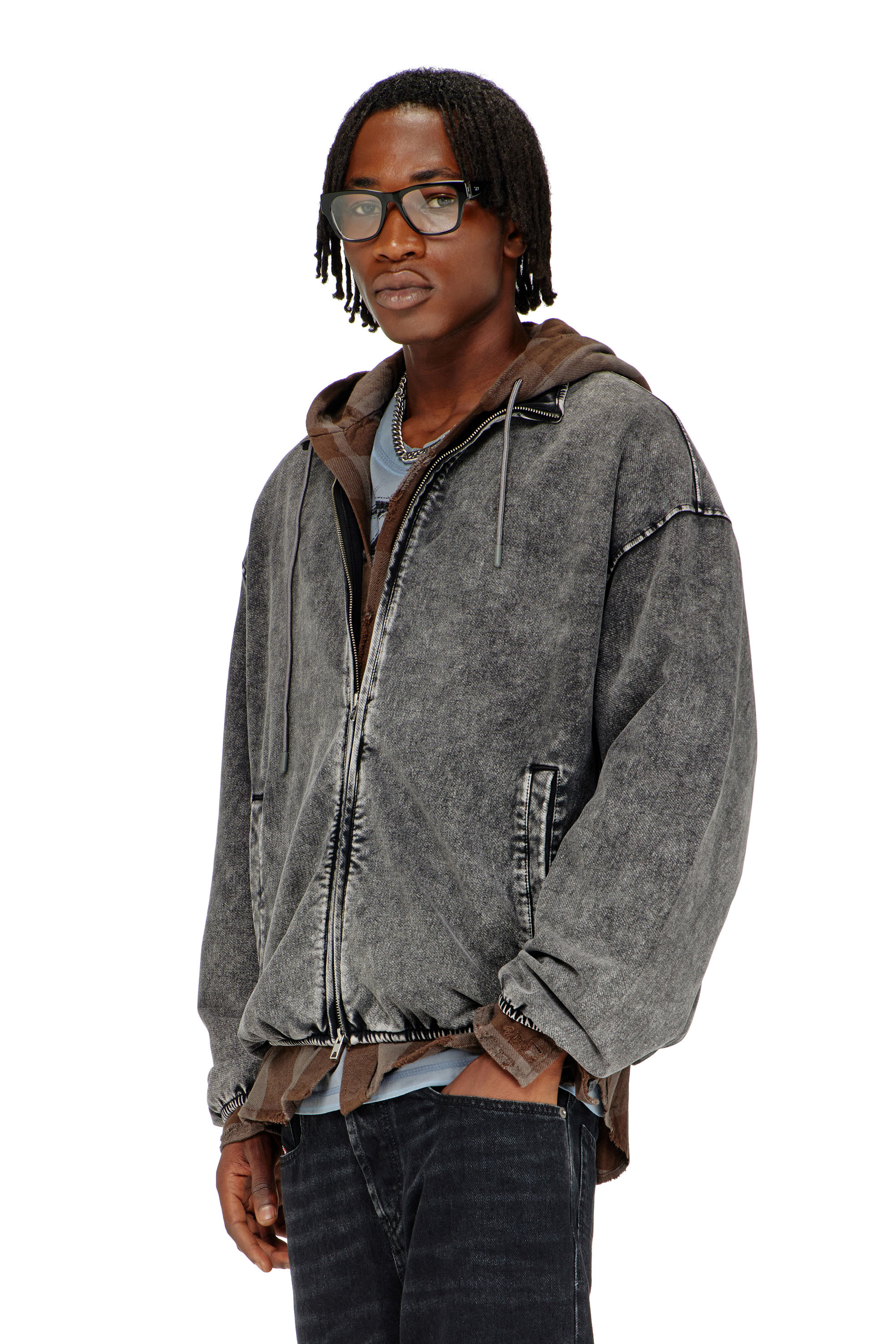 Diesel - S-CORSY, Veste sweat effet denim Homme in Gris - 1