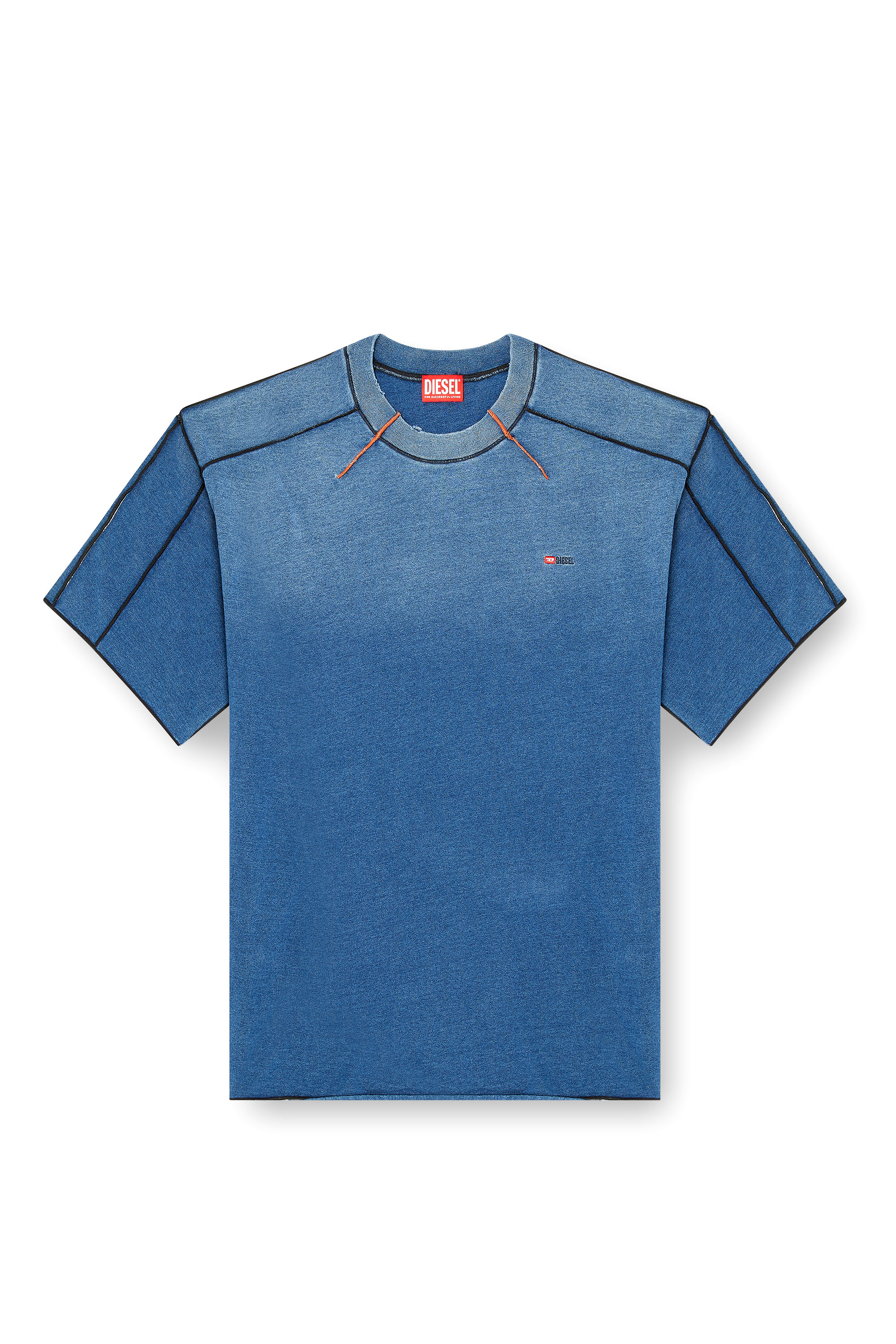 Diesel - T-CRAOXT, T-shirt en coton avec surpiqûres contrastantes Homme in Bleu - 3
