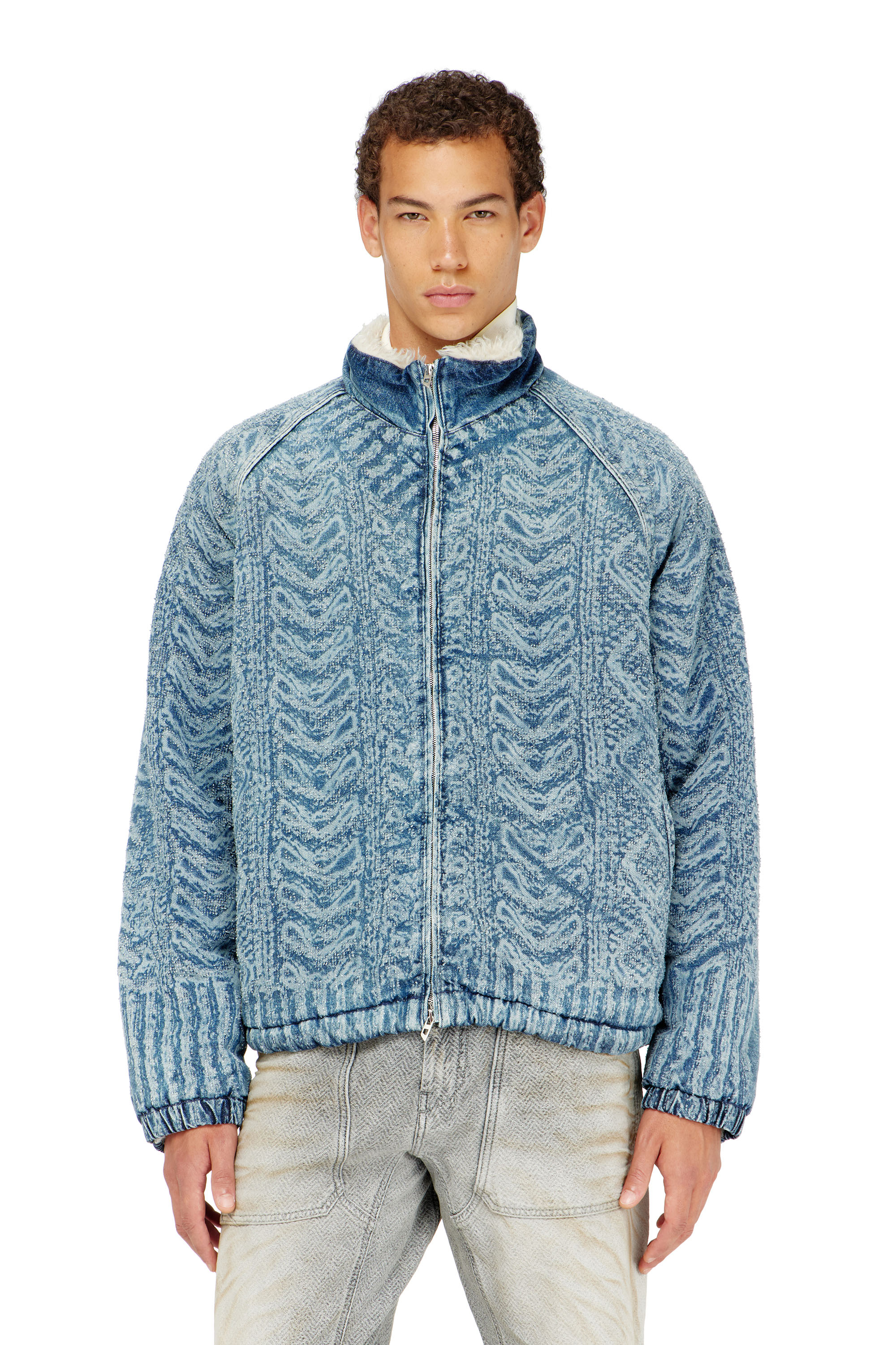 Diesel - D-KRAPS-S, Veste en denim effet maille torsad&eacute;e Homme in Bleu - 3